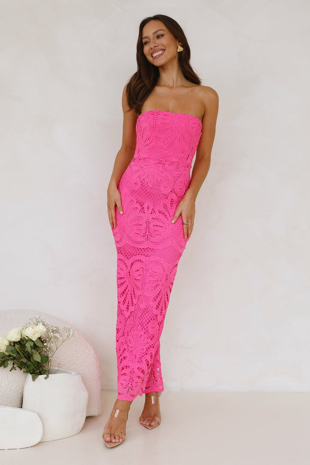 Counting Days Strapless Maxi Dress Hot Pink