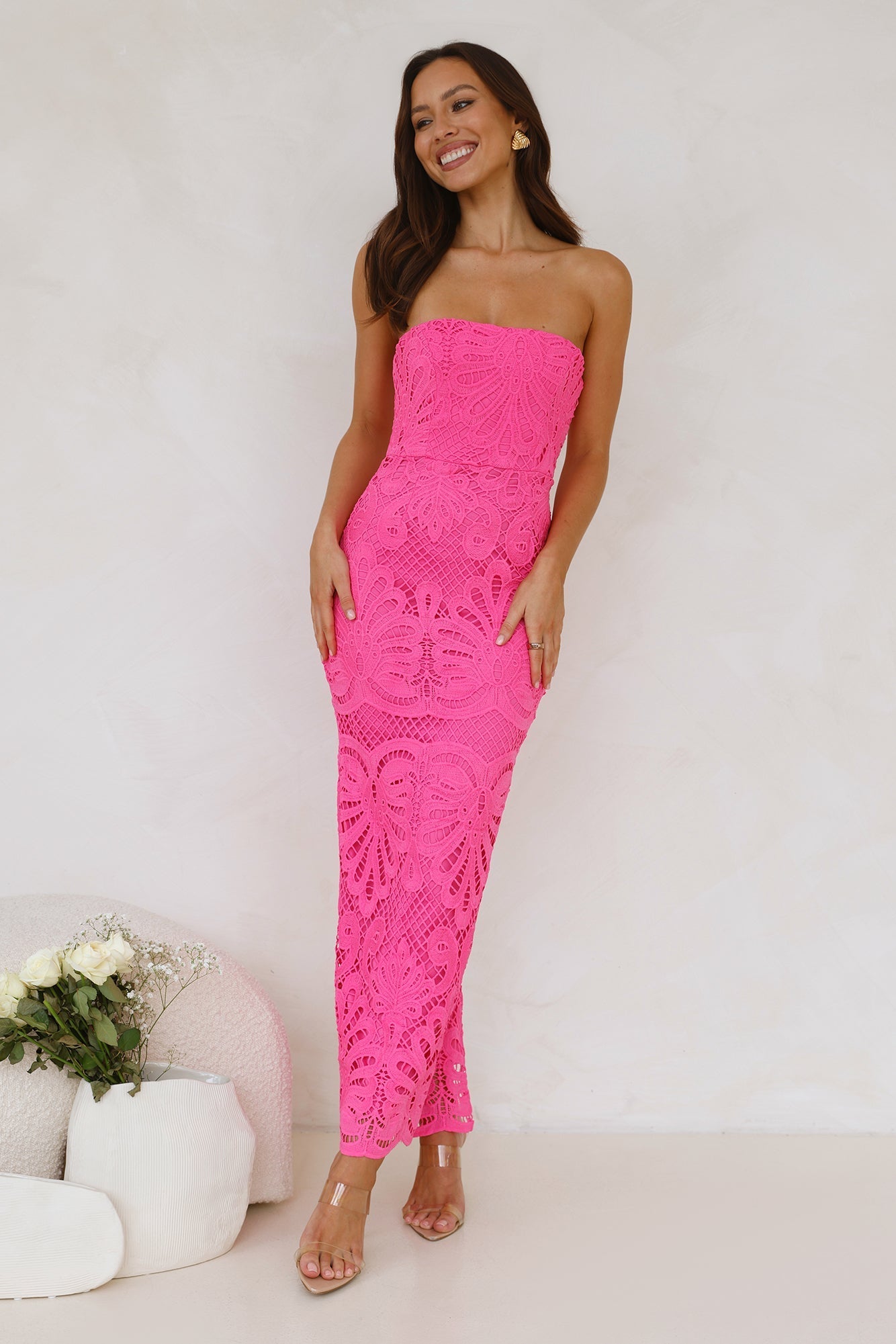 Counting Days Strapless Maxi Dress Hot Pink