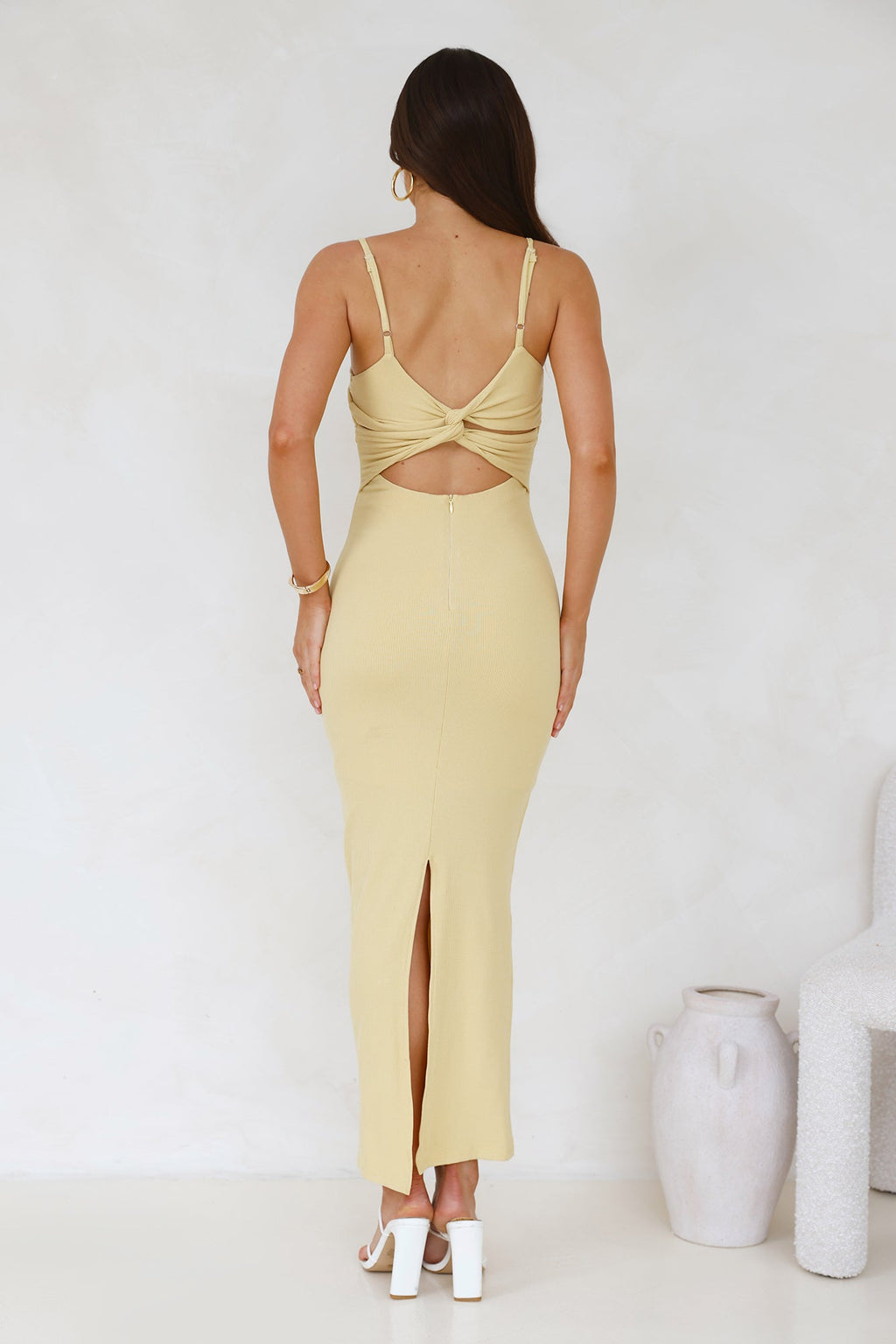 Until The Morning Ribbed Maxi Dress Yellow