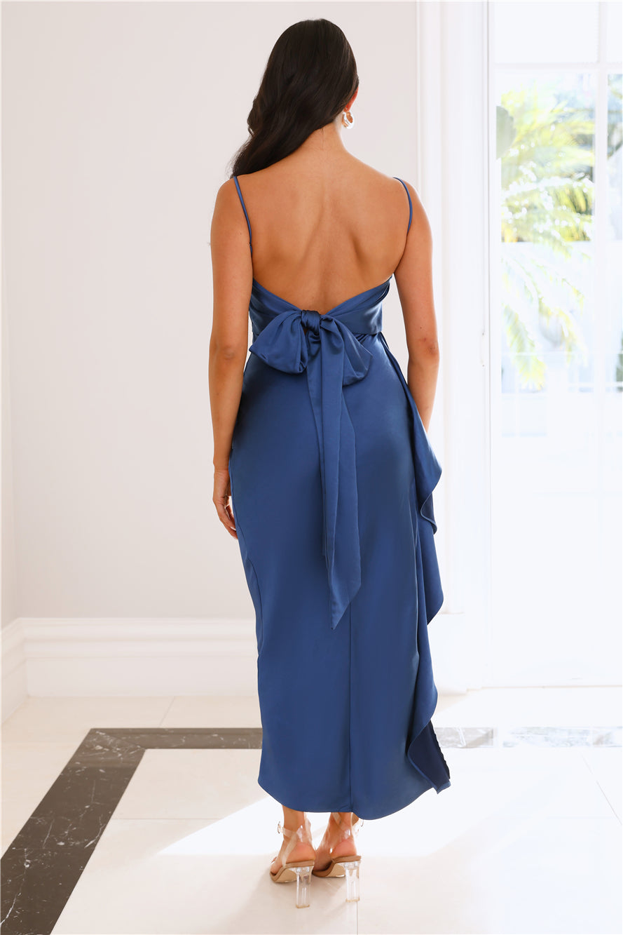 Sweet Stories Satin Maxi Dress Blue