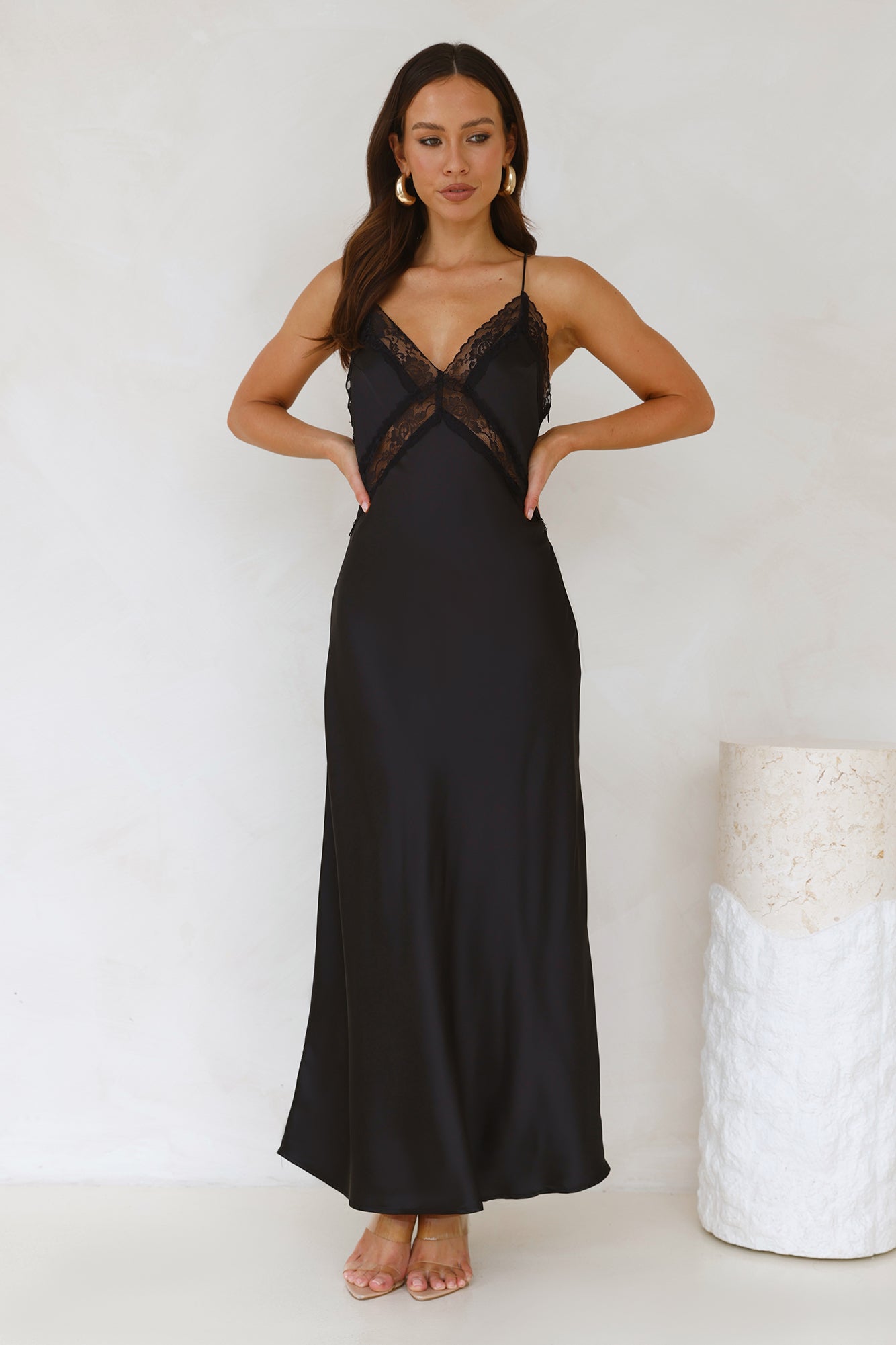 Ultimate Love Satin Slip Maxi Dress Black