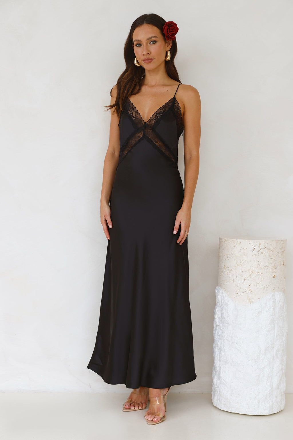 Ultimate Love Satin Slip Maxi Dress Black