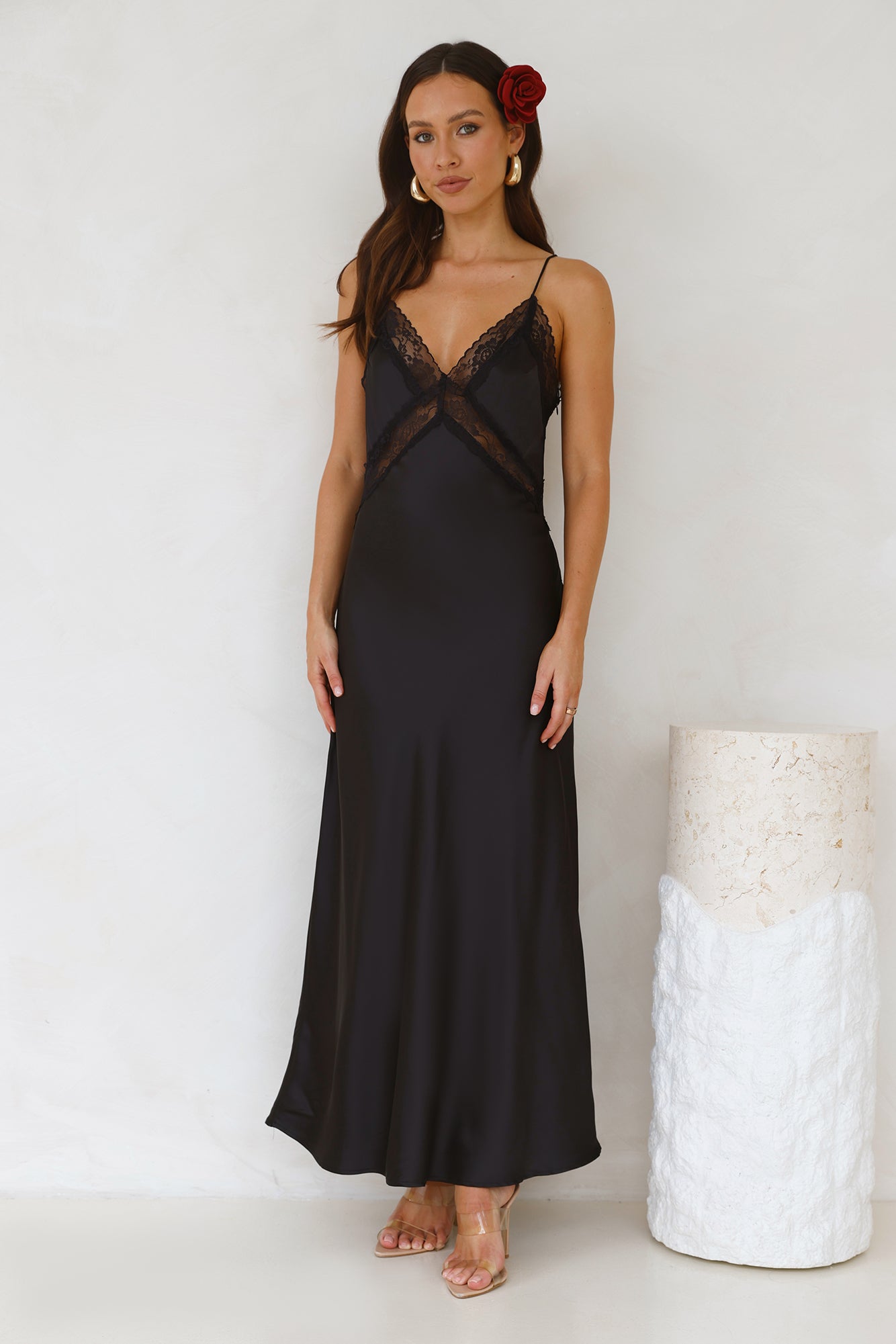Ultimate Love Satin Slip Maxi Dress Black