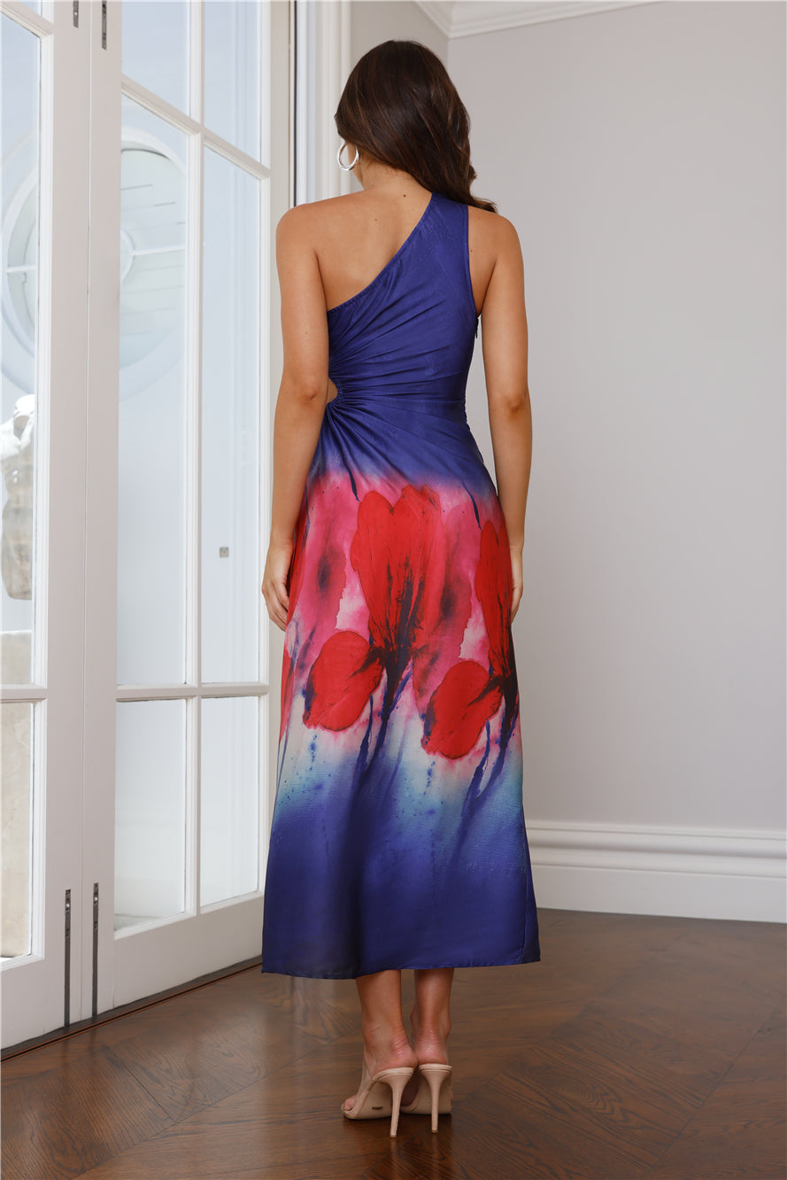 Depth Of Beauty One Shoulder Maxi Dress Blue