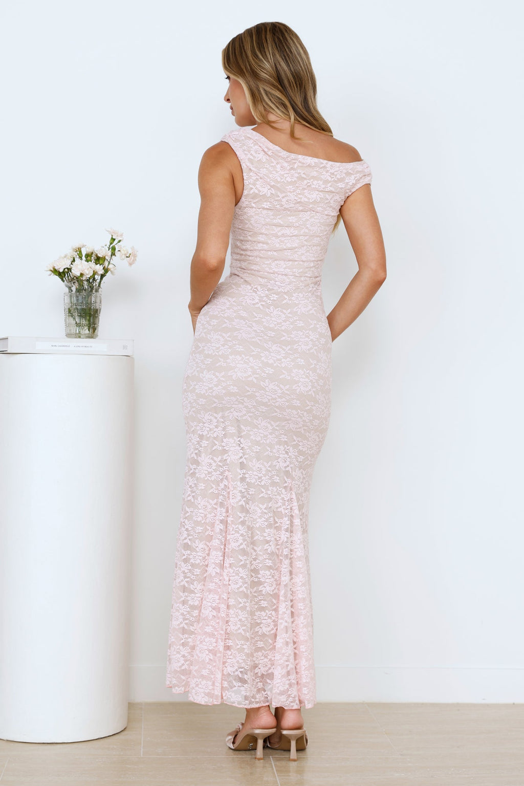 Lush Feels Lace Off Shoulder Maxi Dress Pink