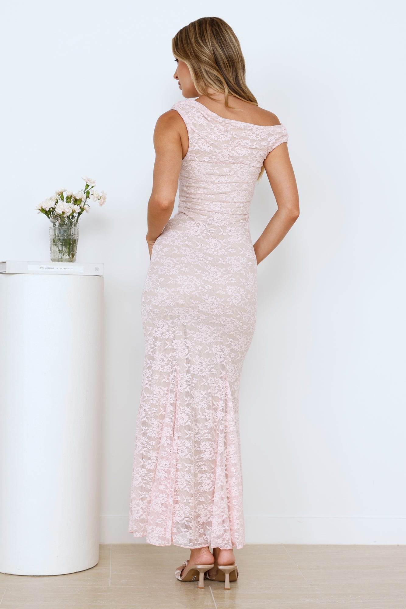 Lush Feels Lace Off Shoulder Maxi Dress Pink