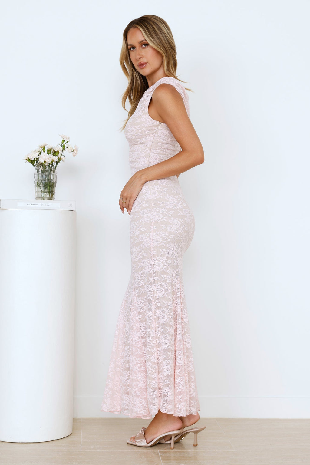 Lush Feels Lace Off Shoulder Maxi Dress Pink