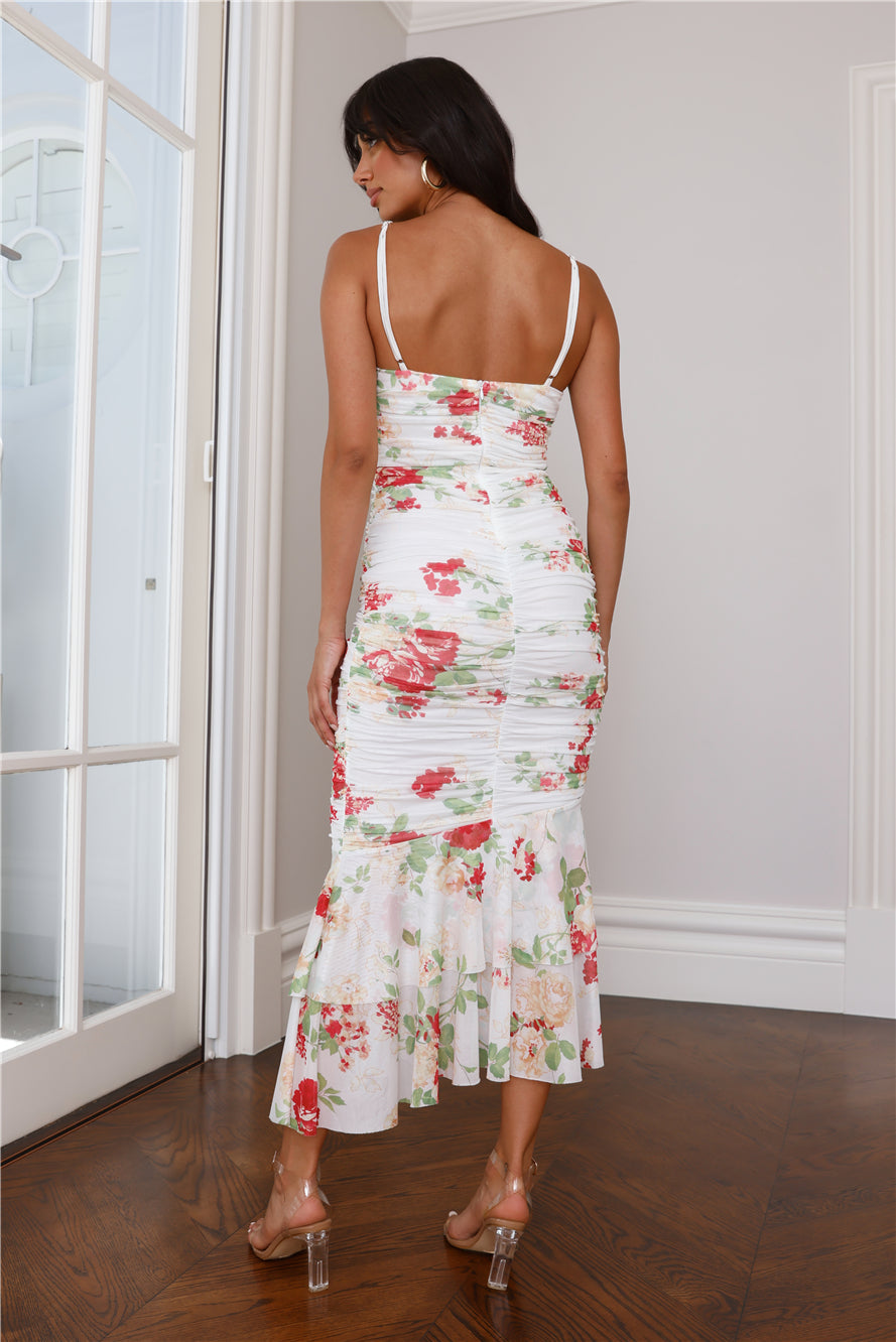 Cocktails On Arrival Mesh Midi Dress White