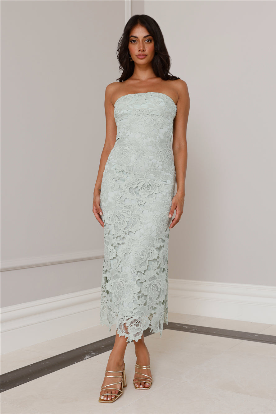 Timeless Classic Strapless Lace Maxi Dress Sage