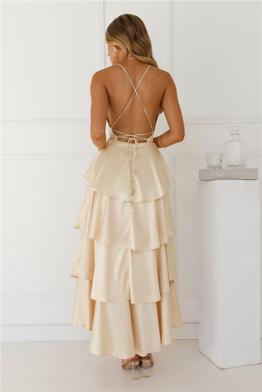 Party Of The Year Satin Maxi Dress Yellow