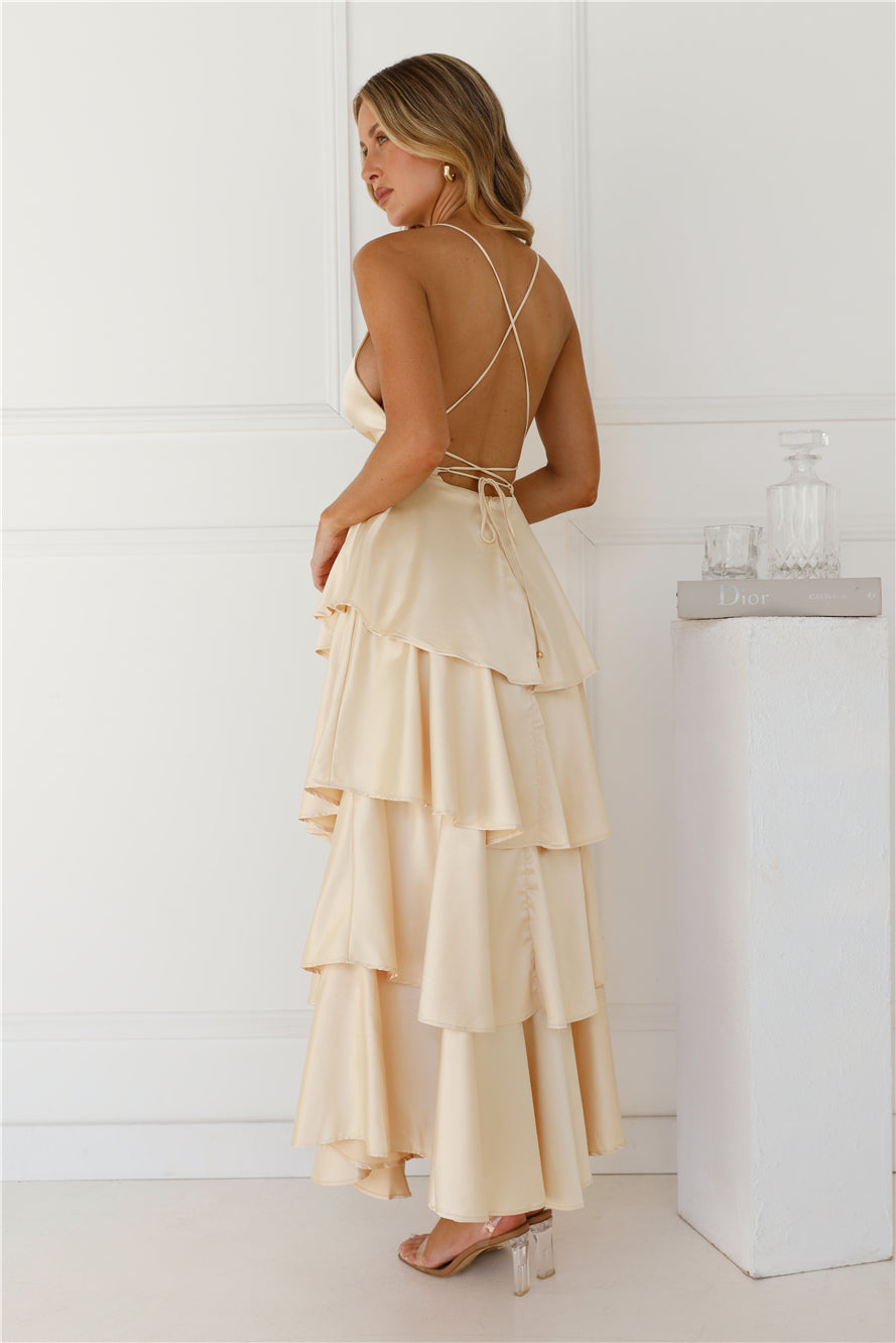 Party Of The Year Satin Maxi Dress Yellow