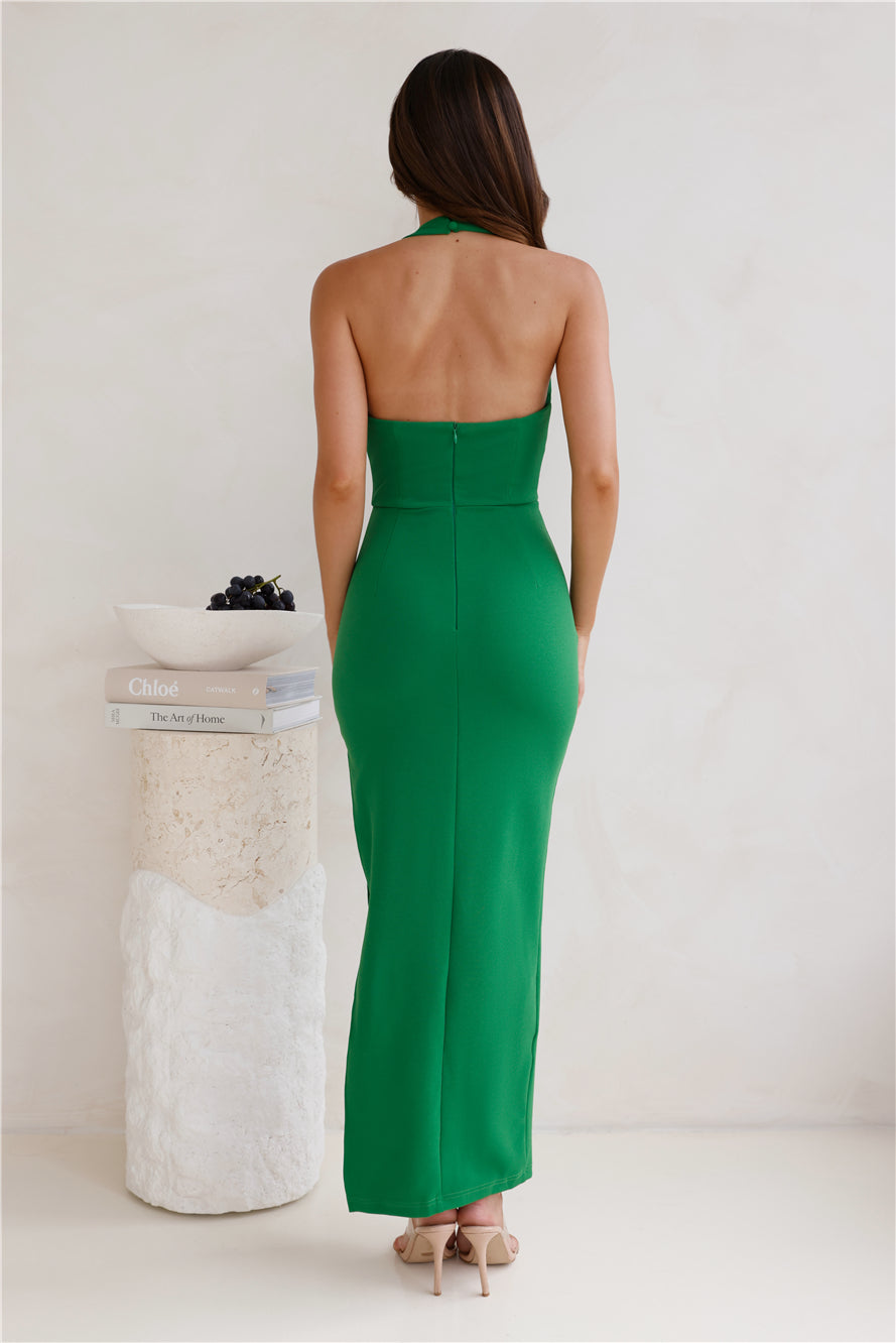 Crystal Show Halter Maxi Dress Green