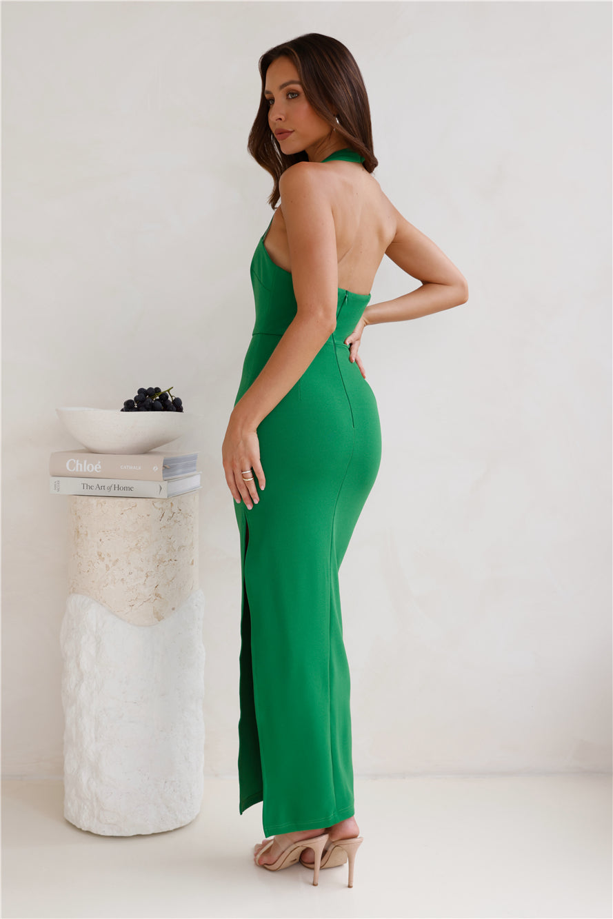 Crystal Show Halter Maxi Dress Green
