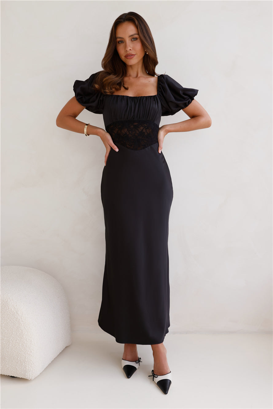Connected By Love Satin Maxi Dress Black
