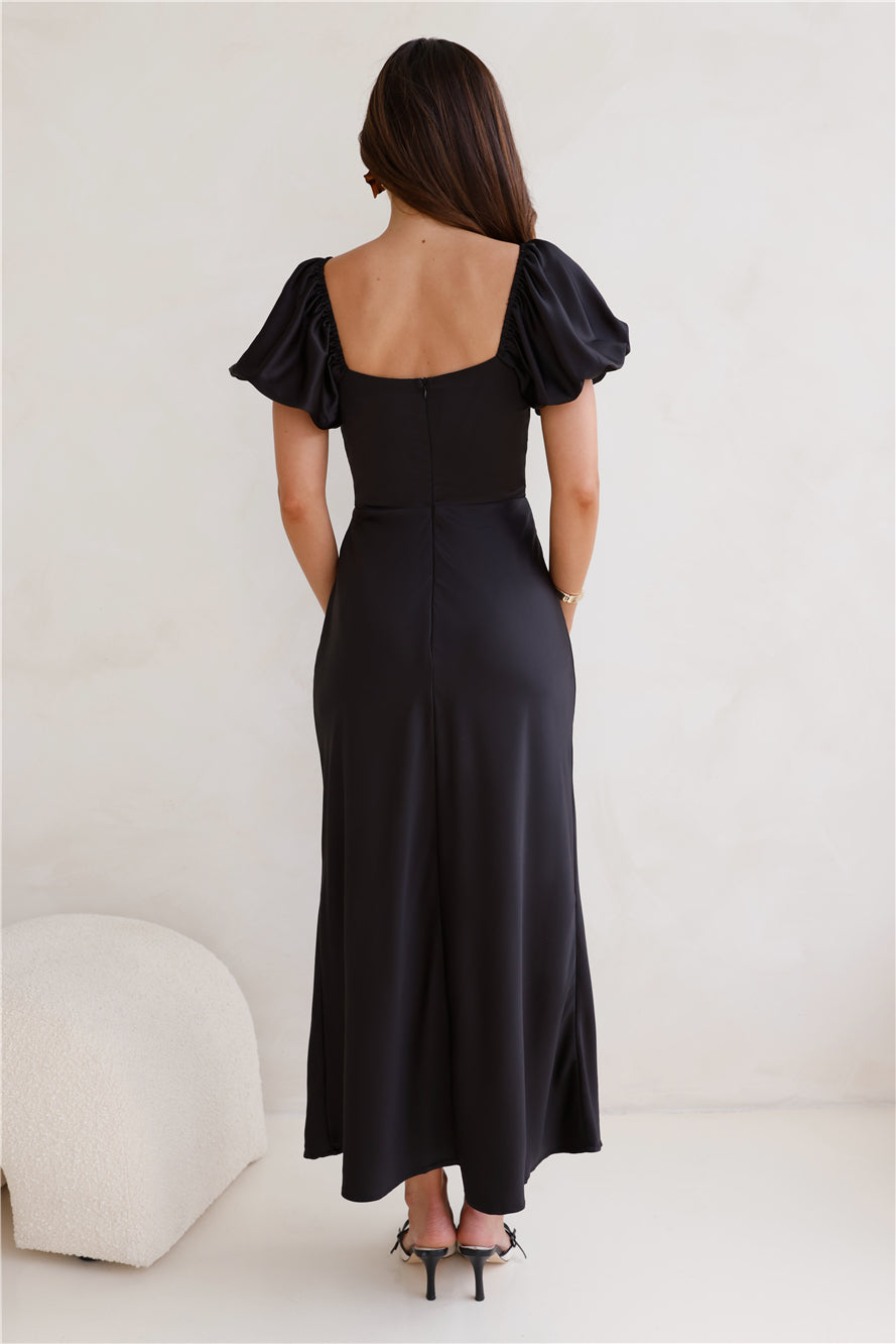 Connected By Love Satin Maxi Dress Black