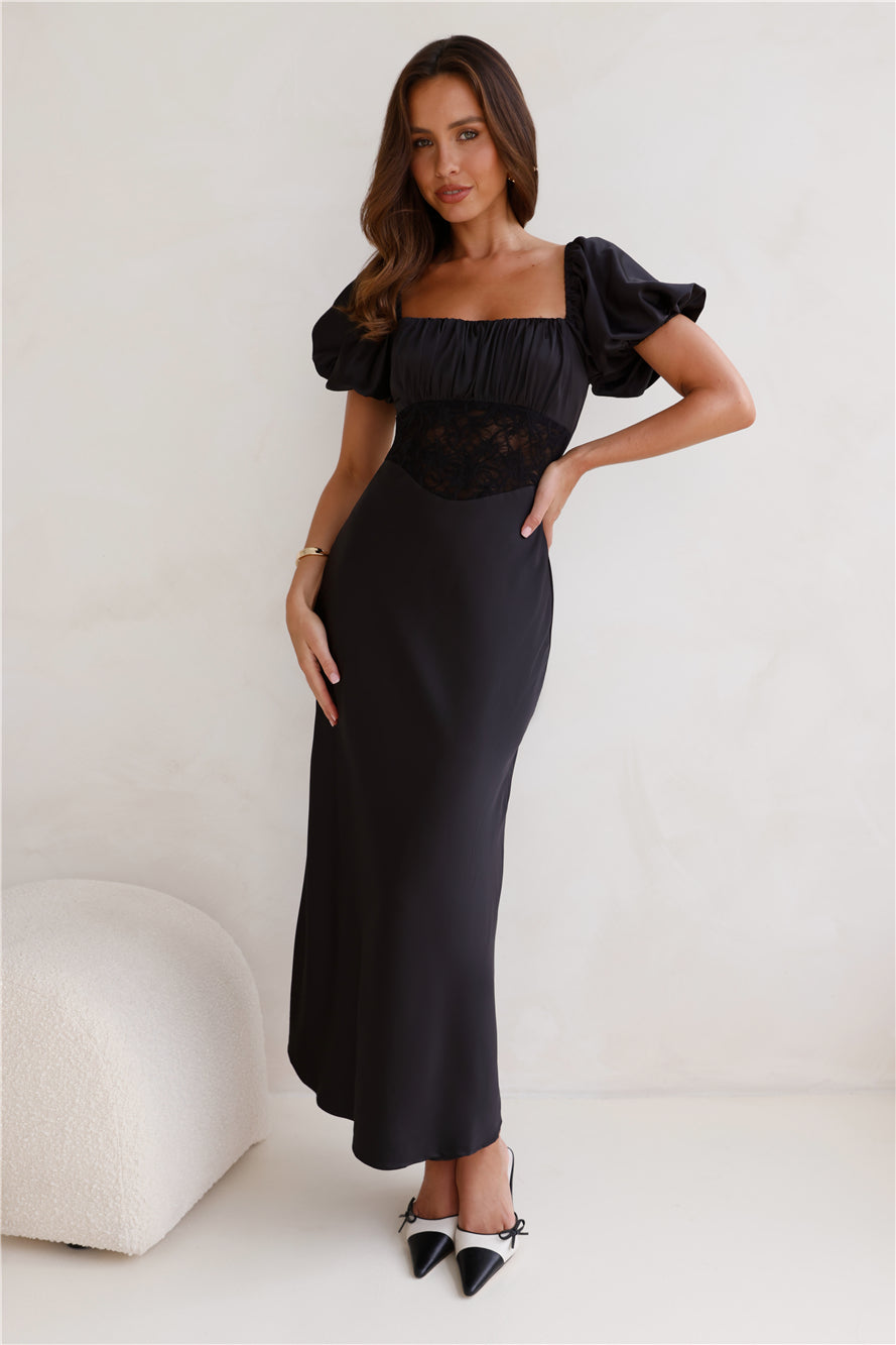 Connected By Love Satin Maxi Dress Black