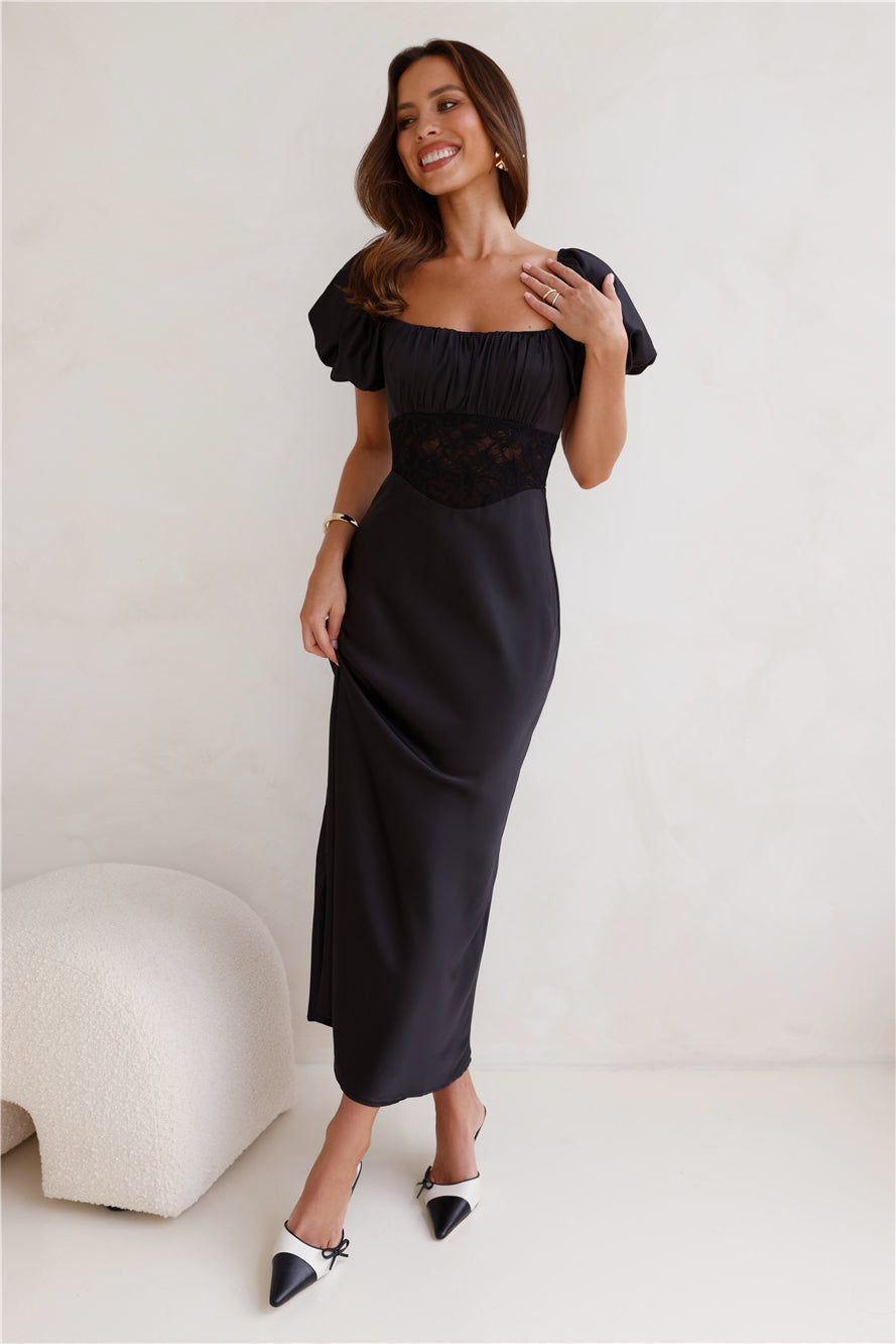 Connected By Love Satin Maxi Dress Black