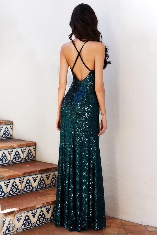 DEAR EMILIA Many Different Names Sequin Maxi Dress Green