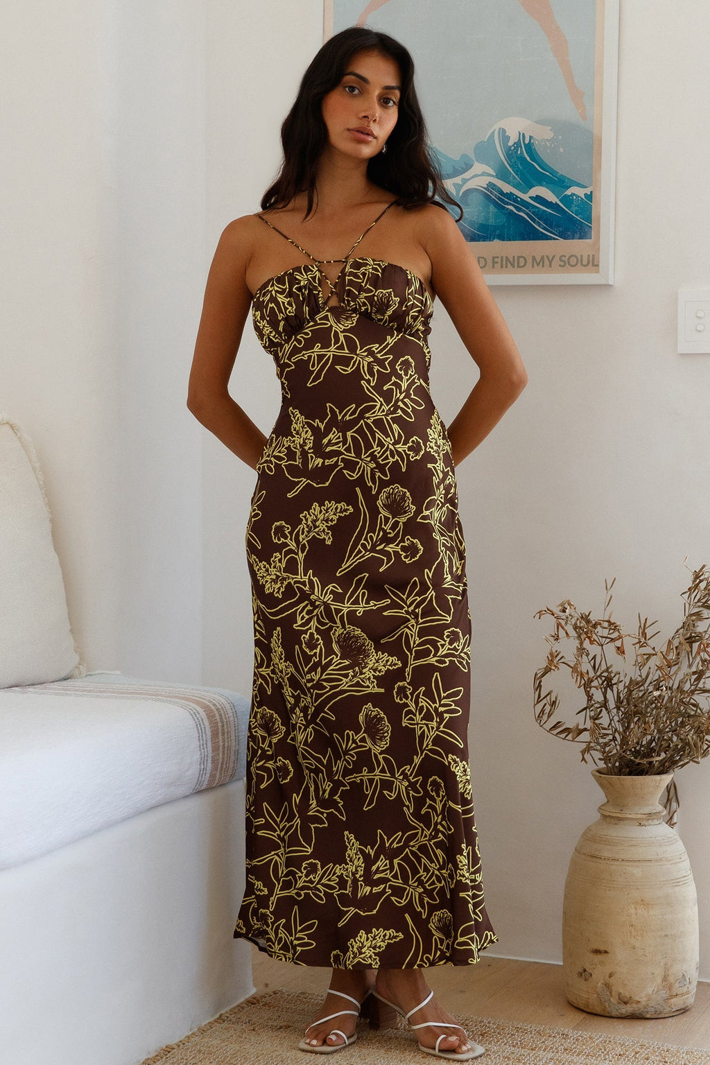 Sundown Hour Satin Maxi Dress Brown