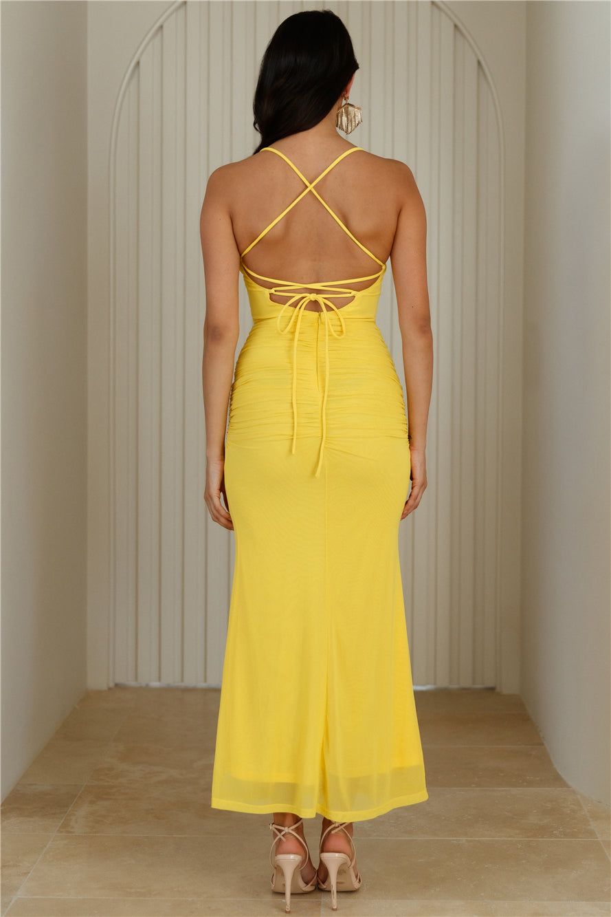 Sultry Steps Mesh Maxi Dress Yellow
