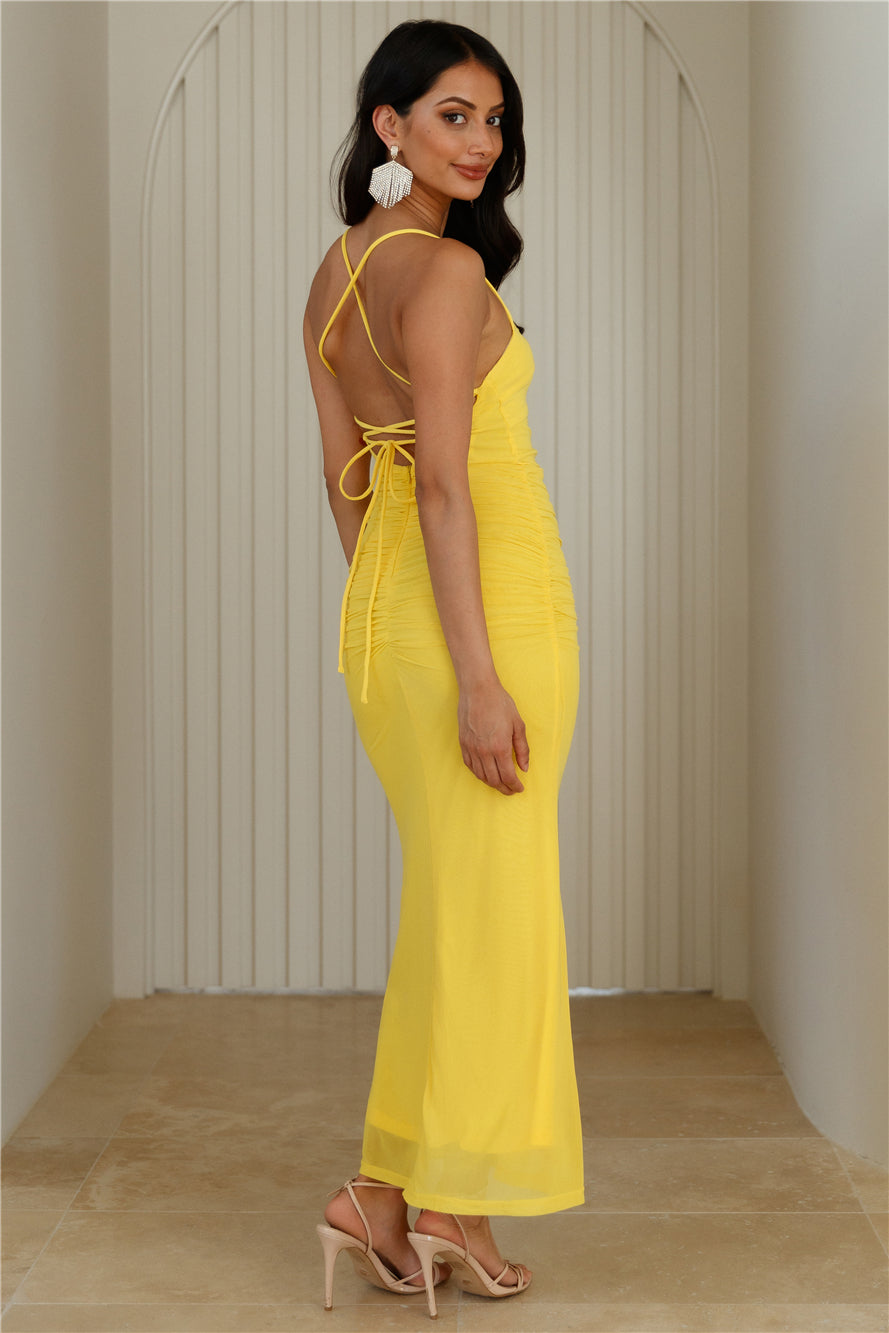 Sultry Steps Mesh Maxi Dress Yellow