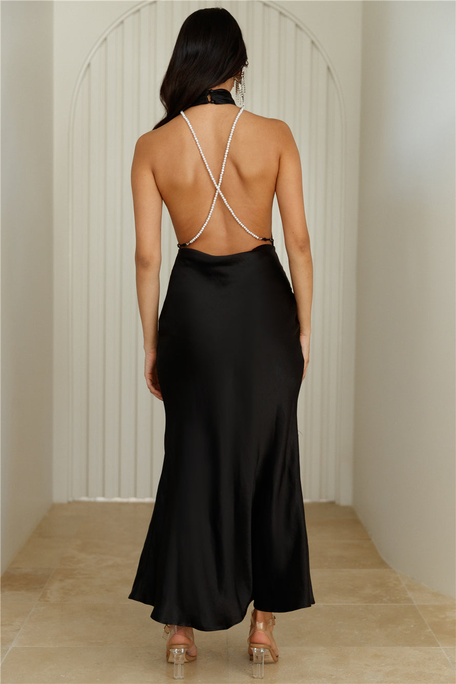 Luxurious Lady Satin Maxi Dress Black