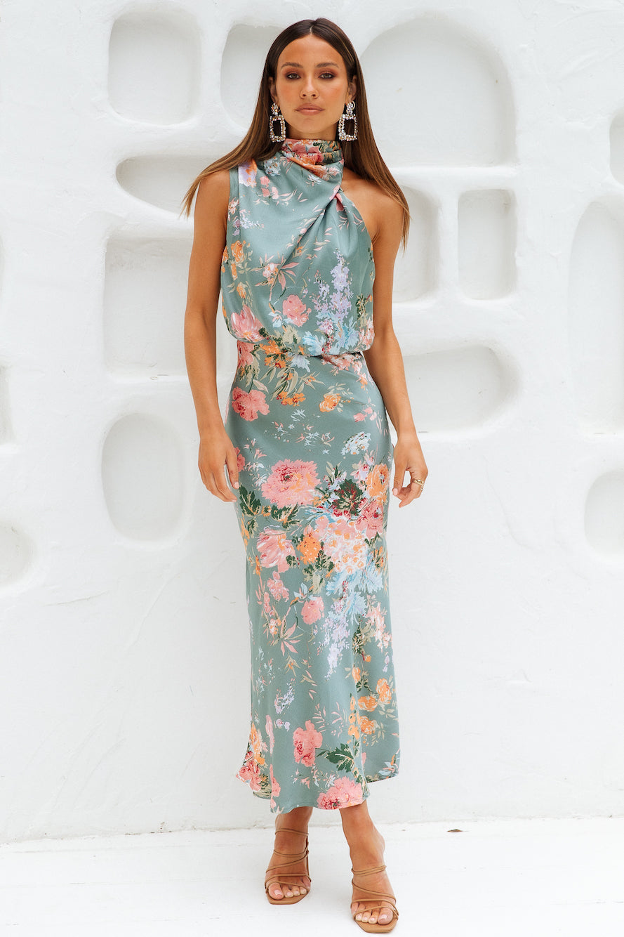 Switch Me Satin Maxi Dress Green