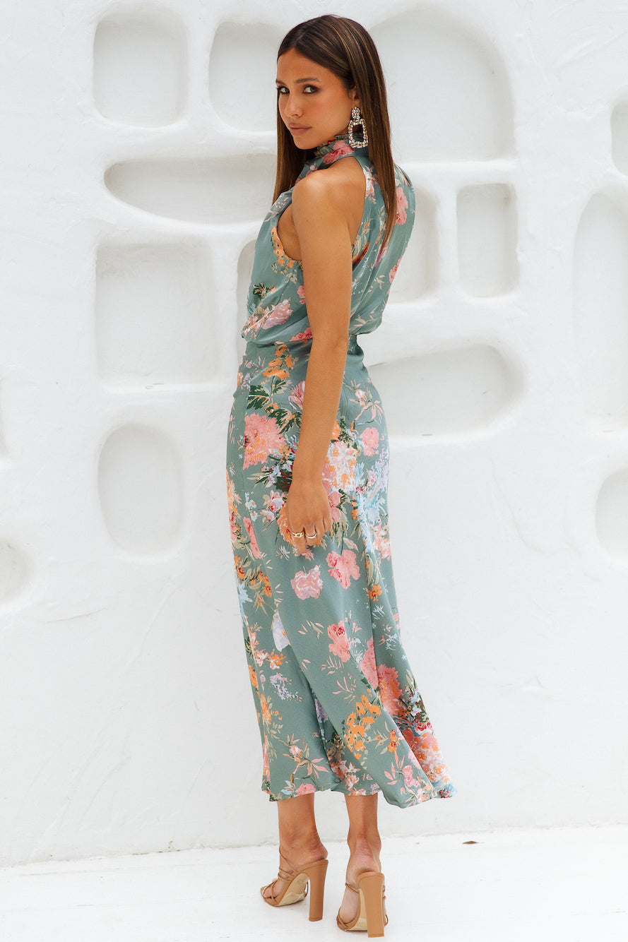 Switch Me Satin Maxi Dress Green