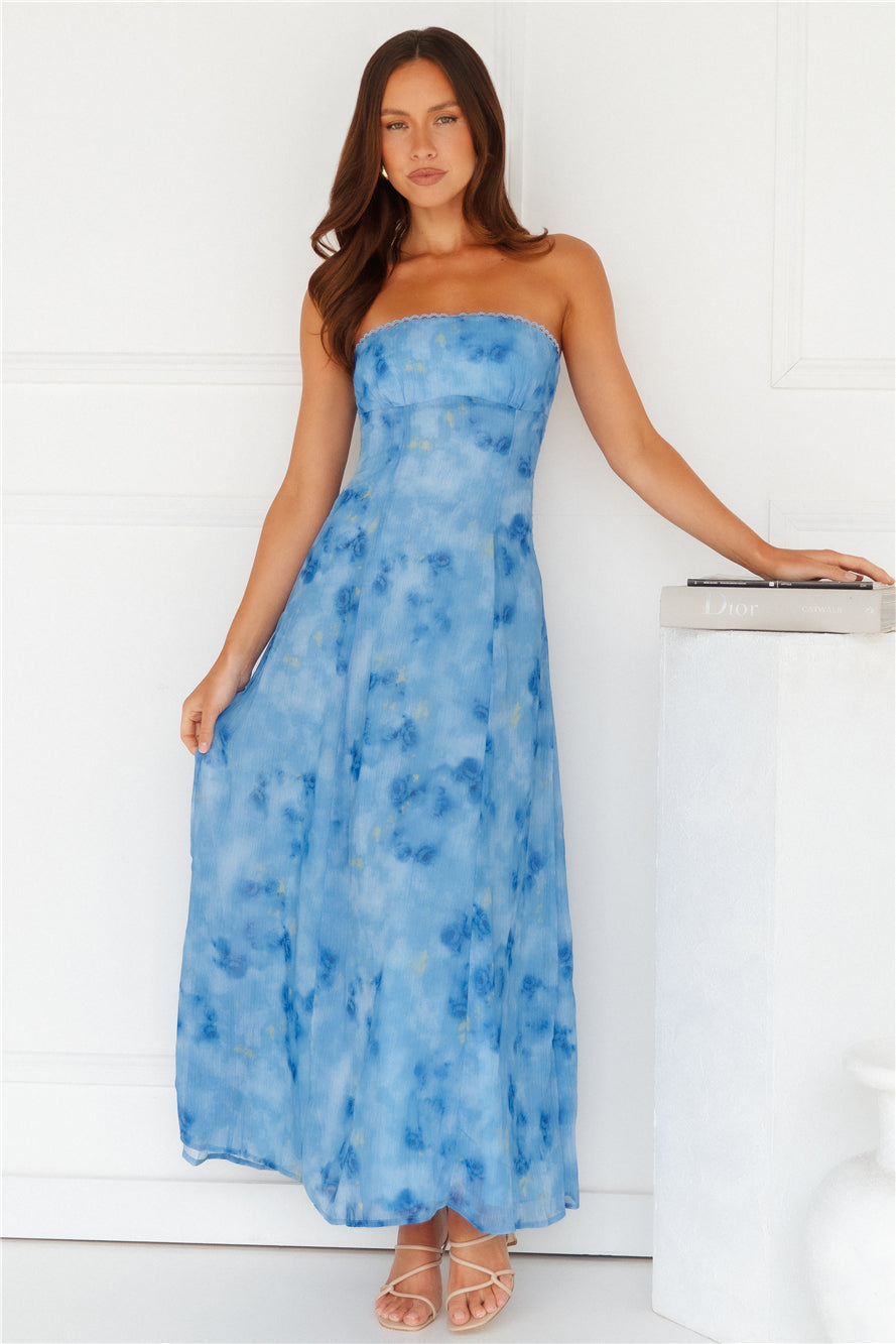 Elsa Strapless Maxi Dress Blue