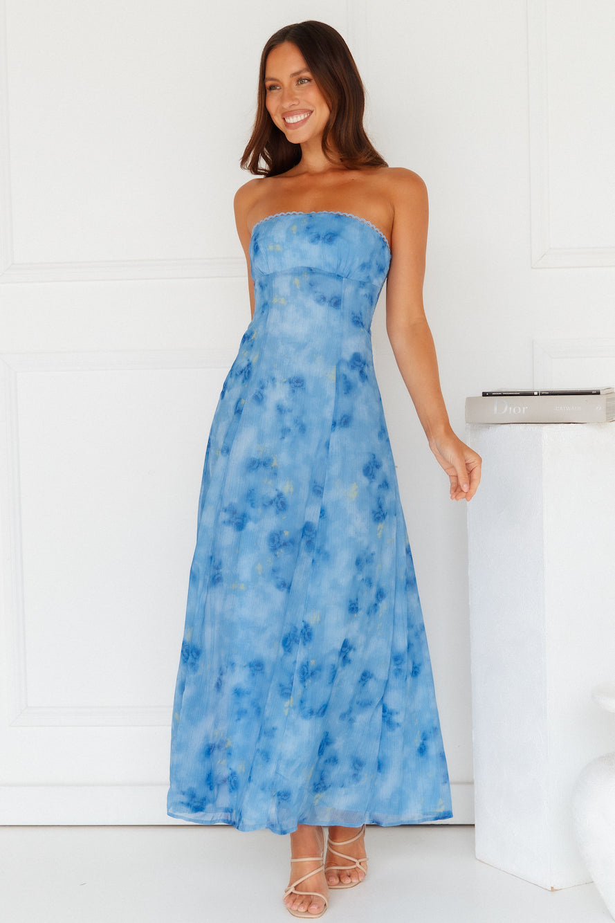 Elsa Strapless Maxi Dress Blue