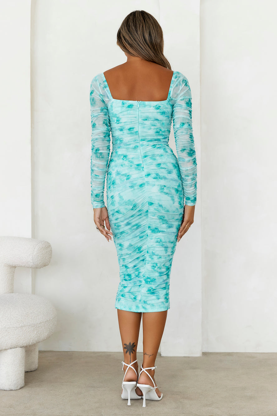 Flicking Pics Long Sleeve Mesh Midi Dress Green