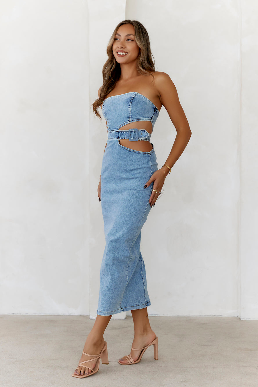 Chatting You Up Midi Dress Denim