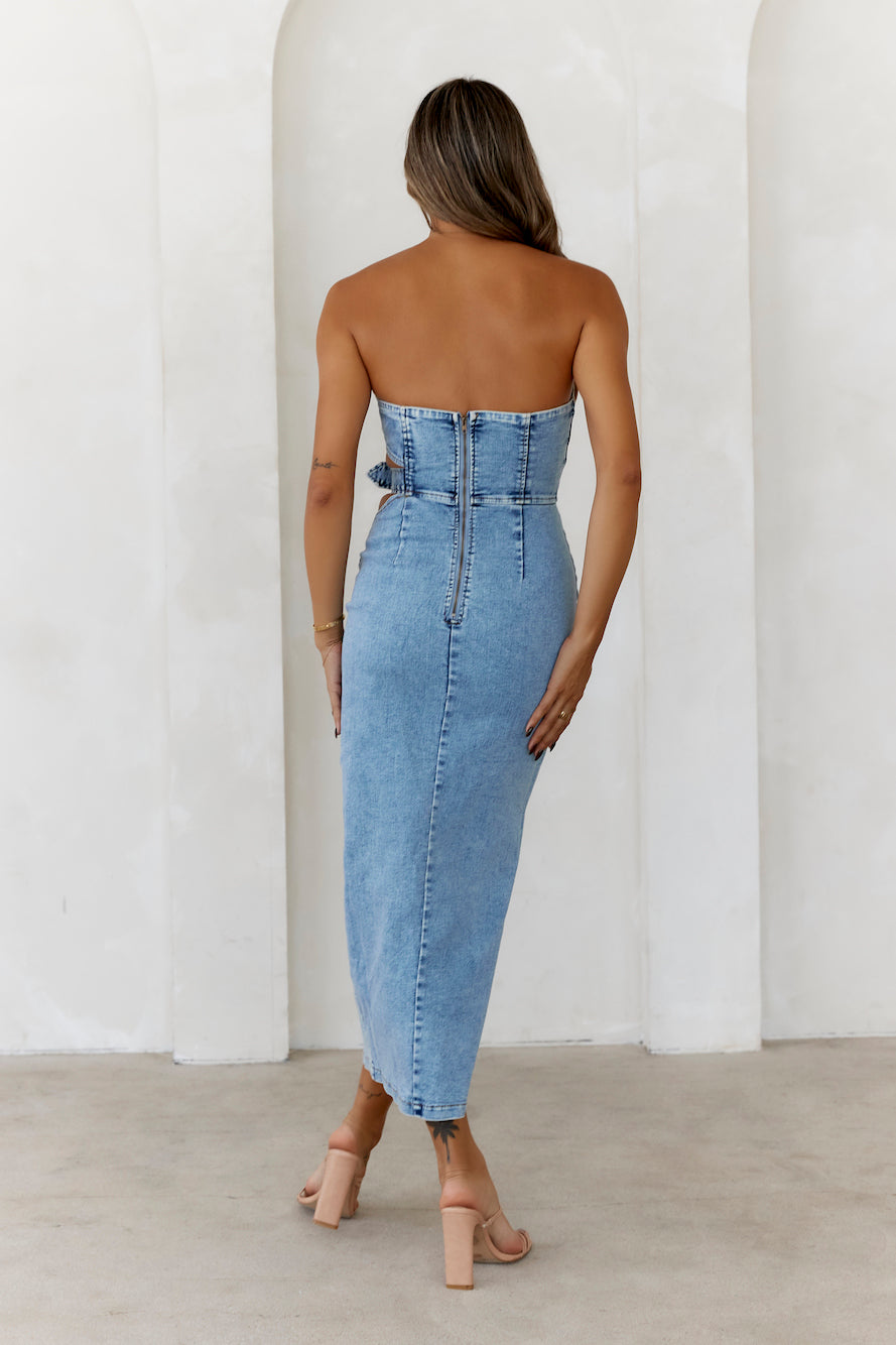 Chatting You Up Midi Dress Denim