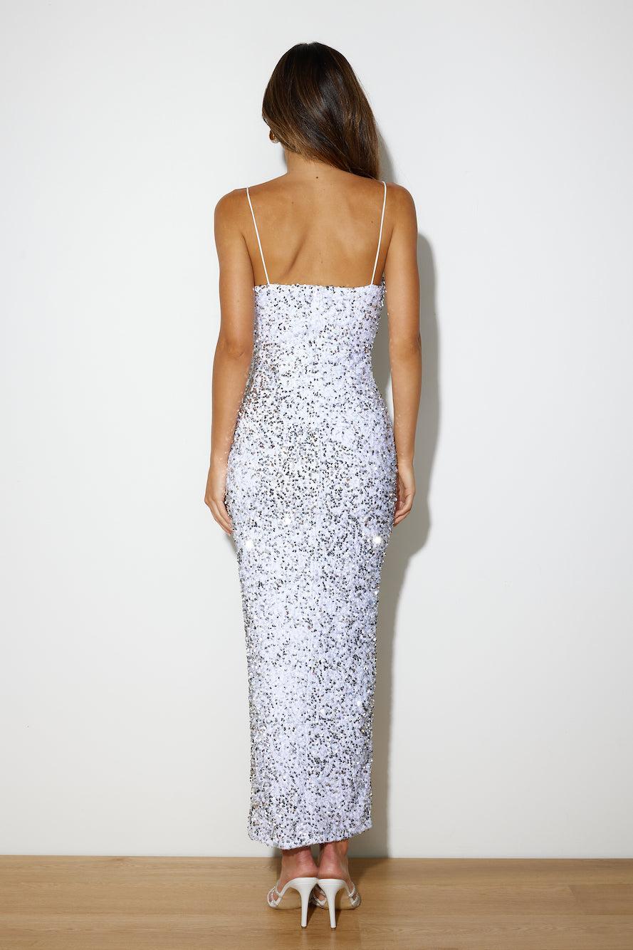 Party Mood Sequin Maxi Dress Silver