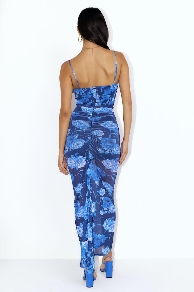 Blossom Mesh Maxi Dress Blue