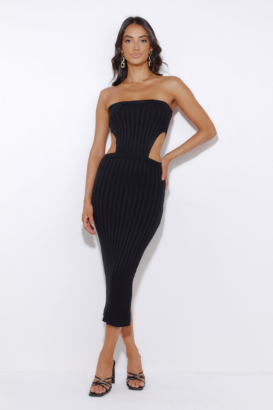 Everyday Style Ribbed Midi Dress Black