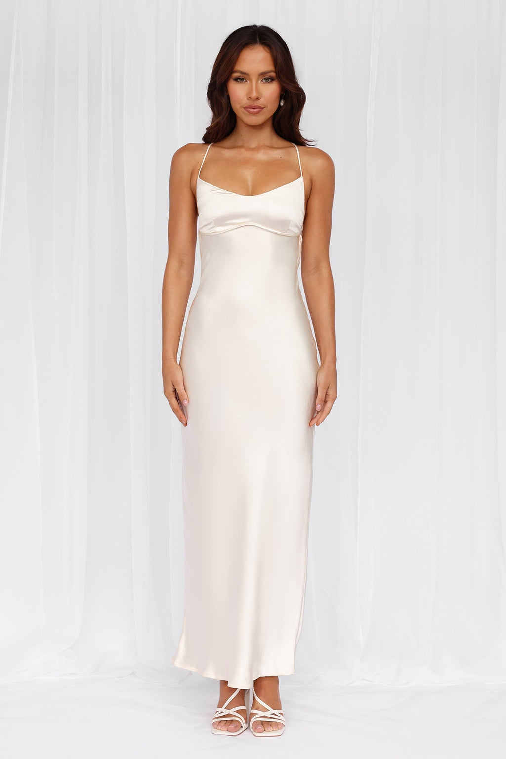 HELLO MOLLY The Samara Satin Maxi Dress Pearl