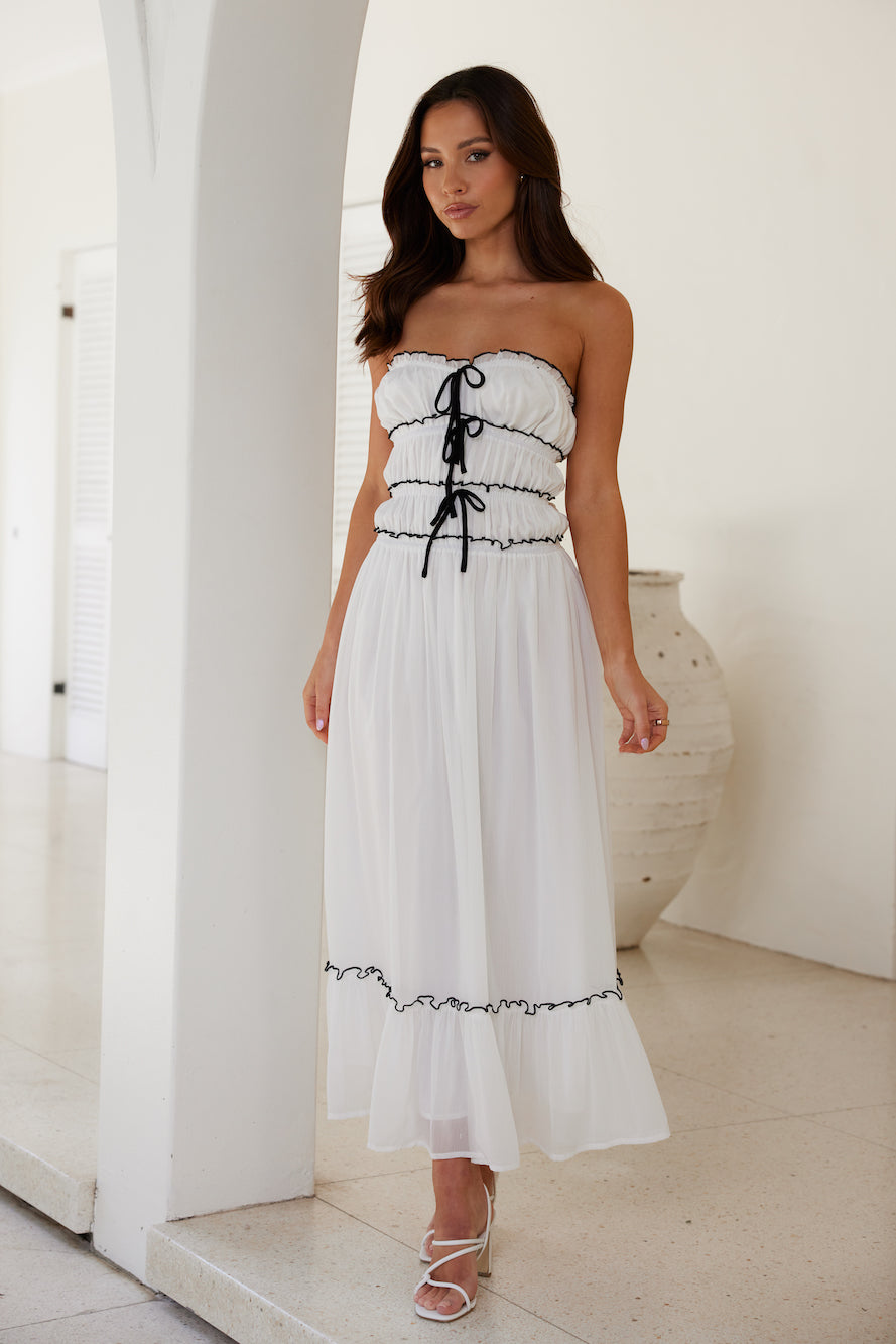 Garden Goddess Strapless Maxi Dress White