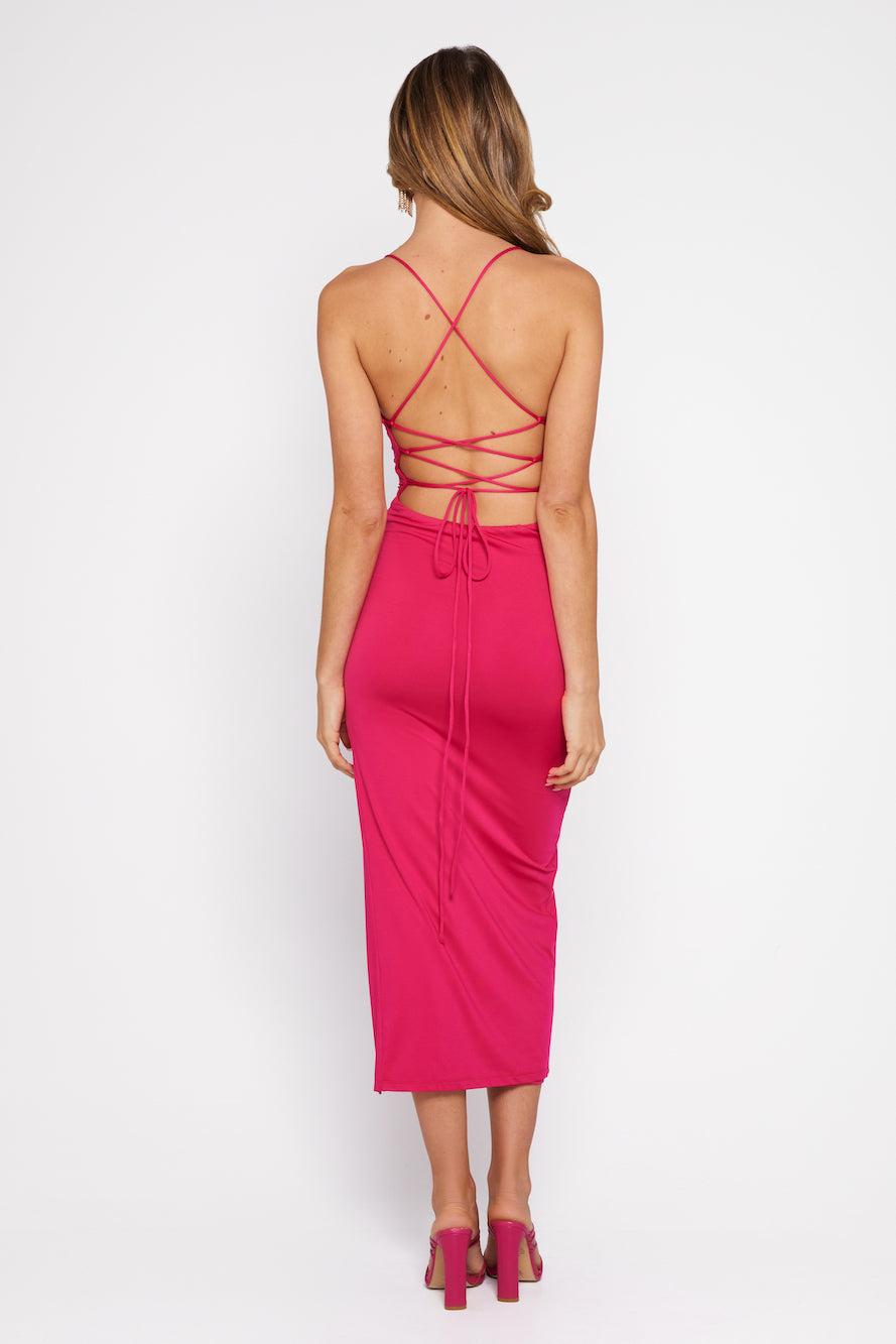Connecting Steps Midi Dress Pink