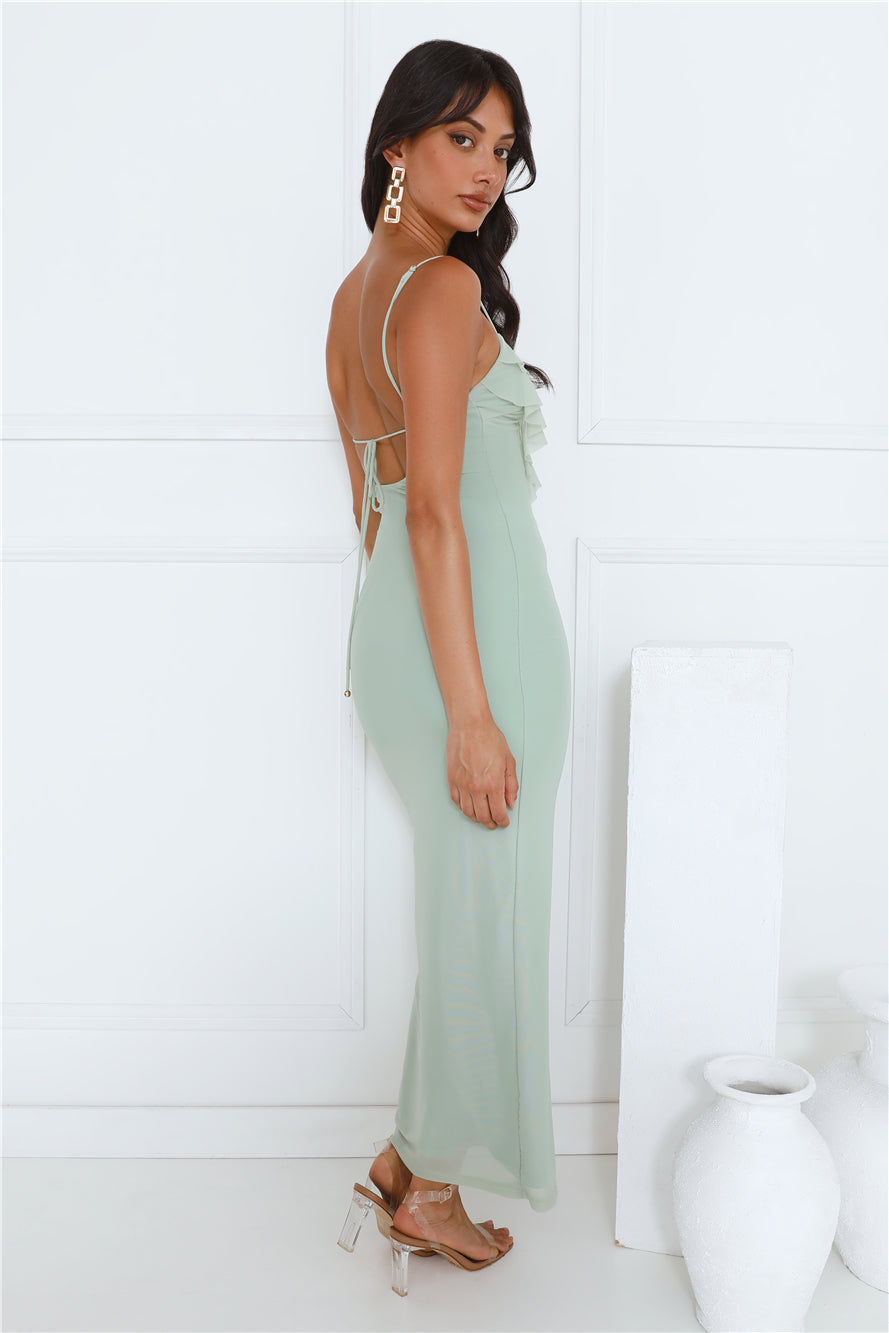 Flaunt It Girl Frill Mesh Maxi Dress Sage