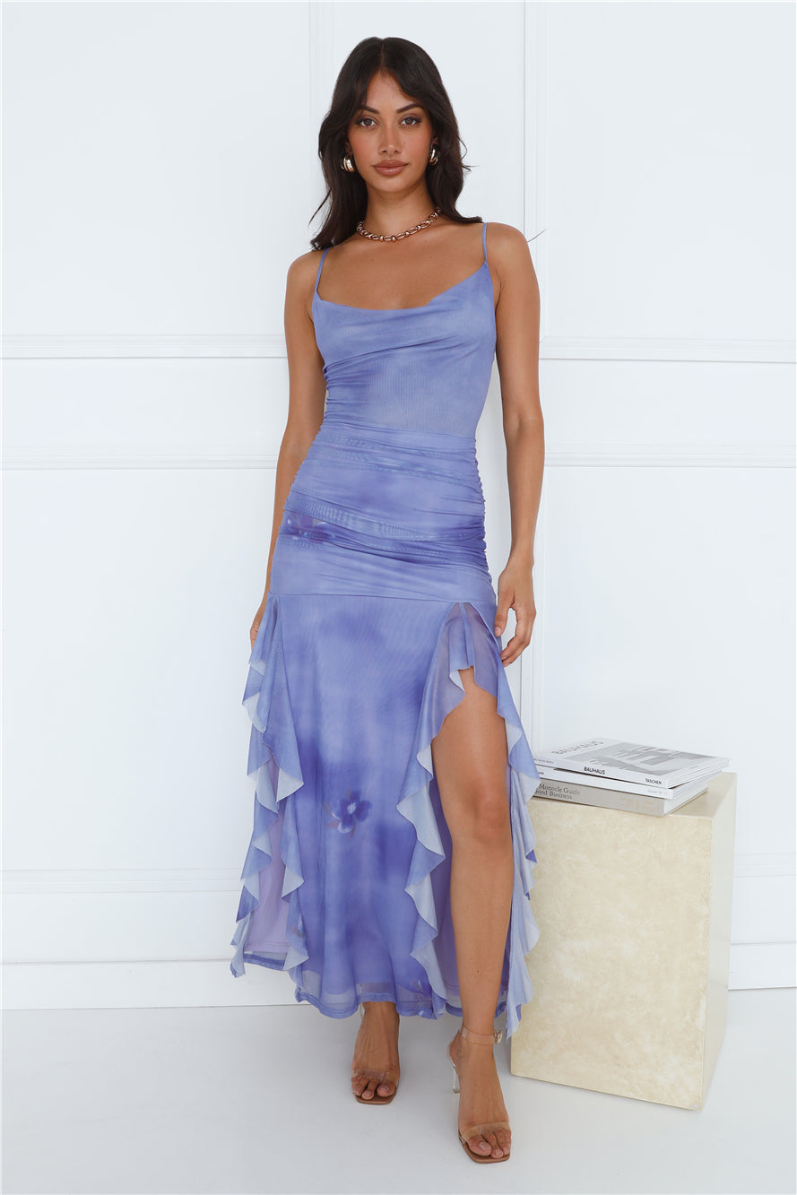 Dj On The Dance Floor Mesh Frill Maxi Dress Purple