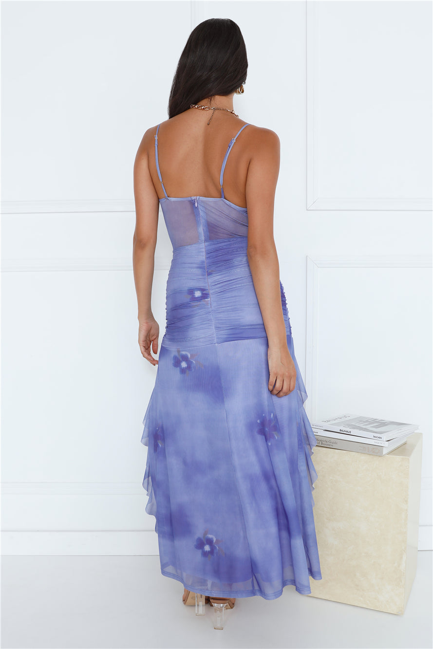 Dj On The Dance Floor Mesh Frill Maxi Dress Purple