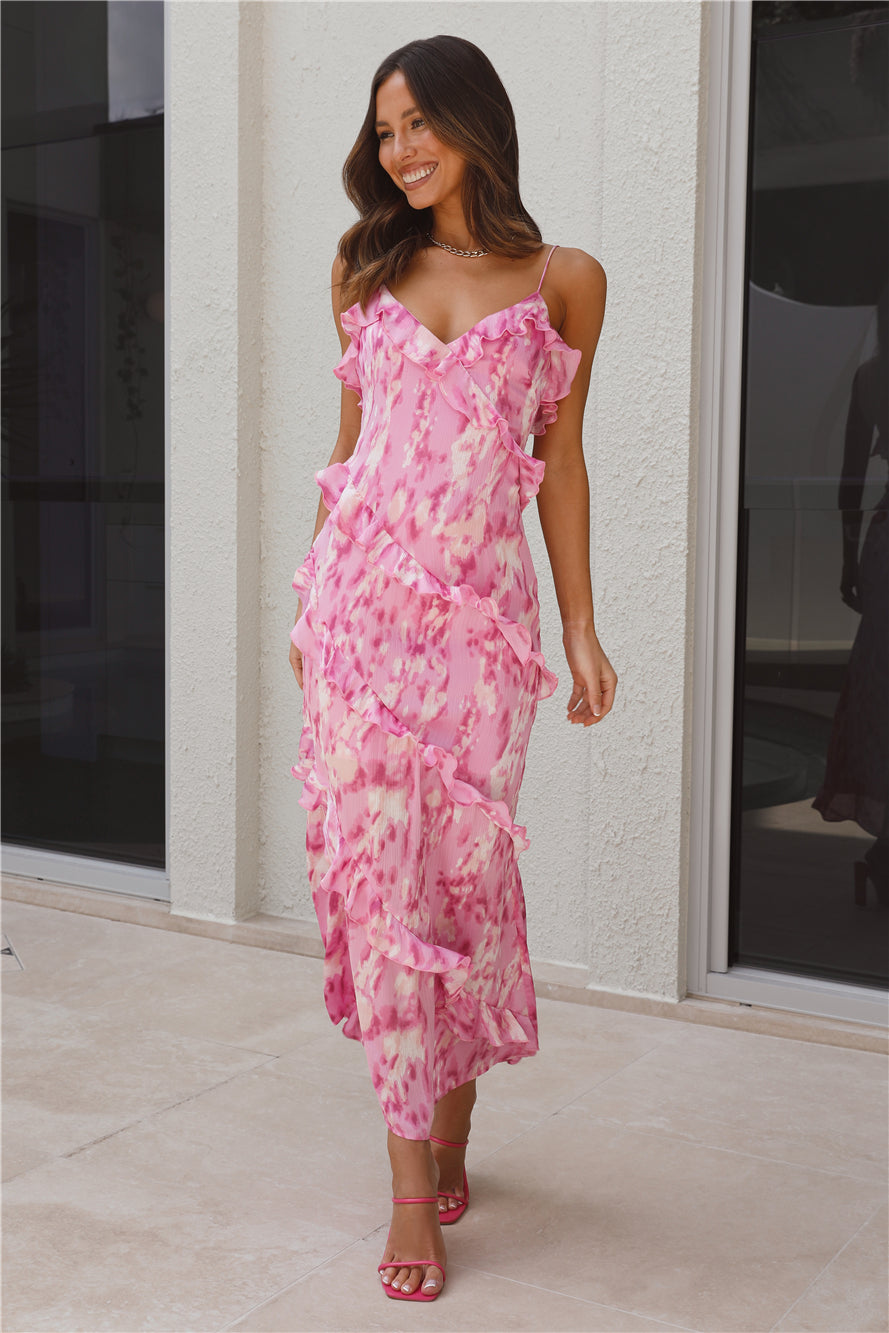 Tickle Fancy Frill Maxi Dress Pink