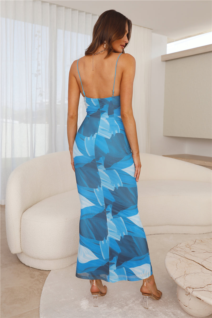 Sweet Spot Mesh Maxi Dress Blue