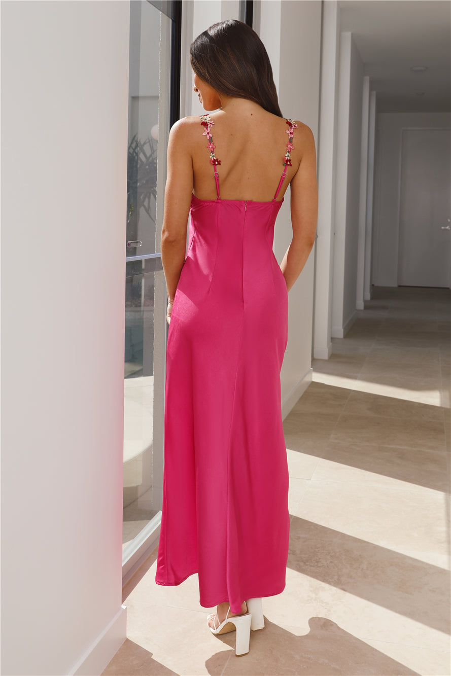 Flower Passion Satin Maxi Dress Pink