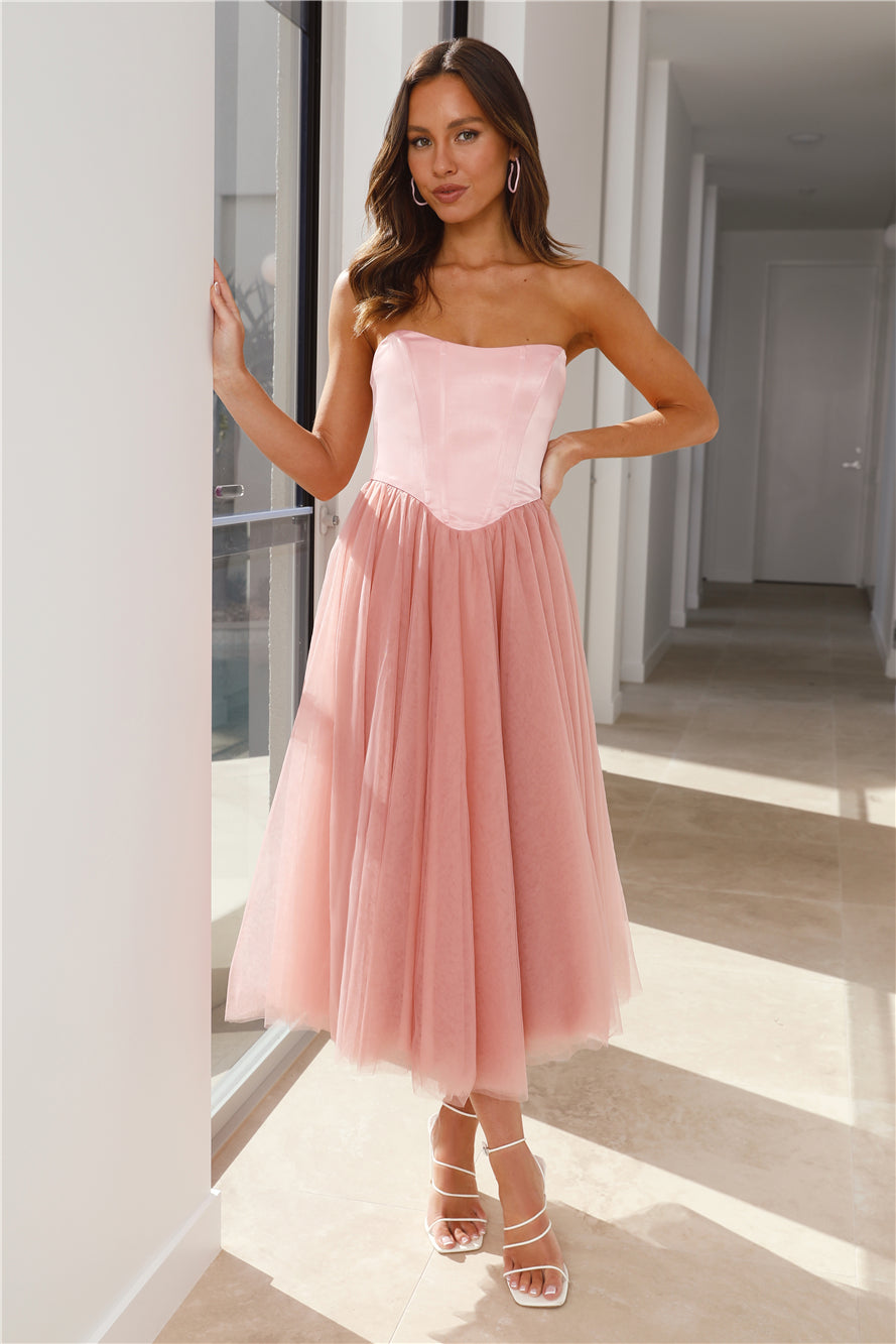 Castle Ballroom Satin Tulle Maxi Dress Pink