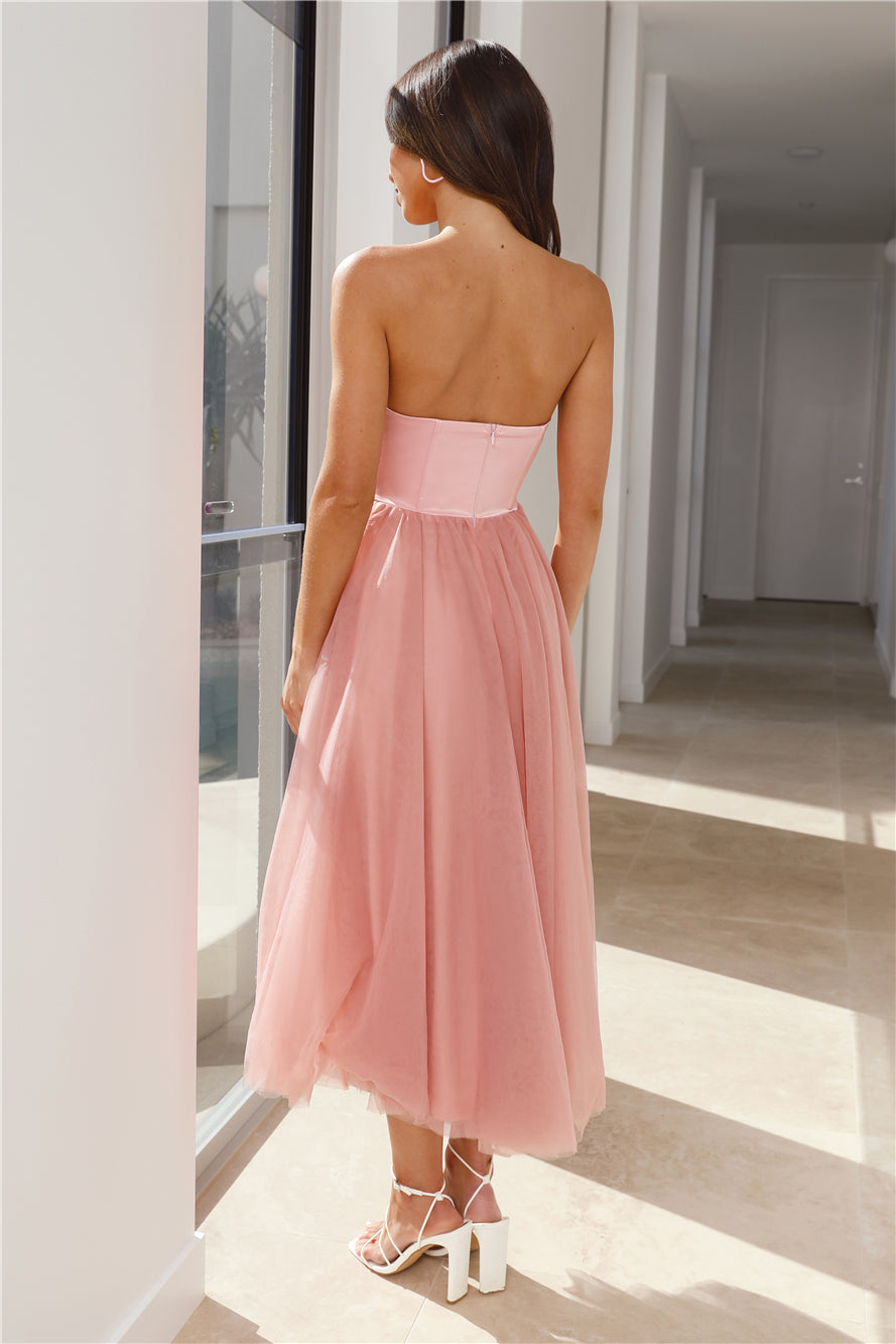 Castle Ballroom Satin Tulle Maxi Dress Pink