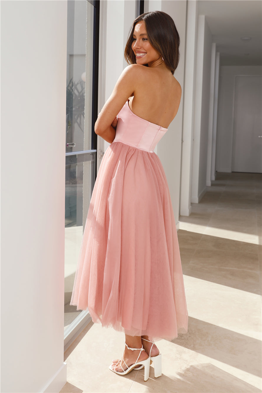 Castle Ballroom Satin Tulle Maxi Dress Pink