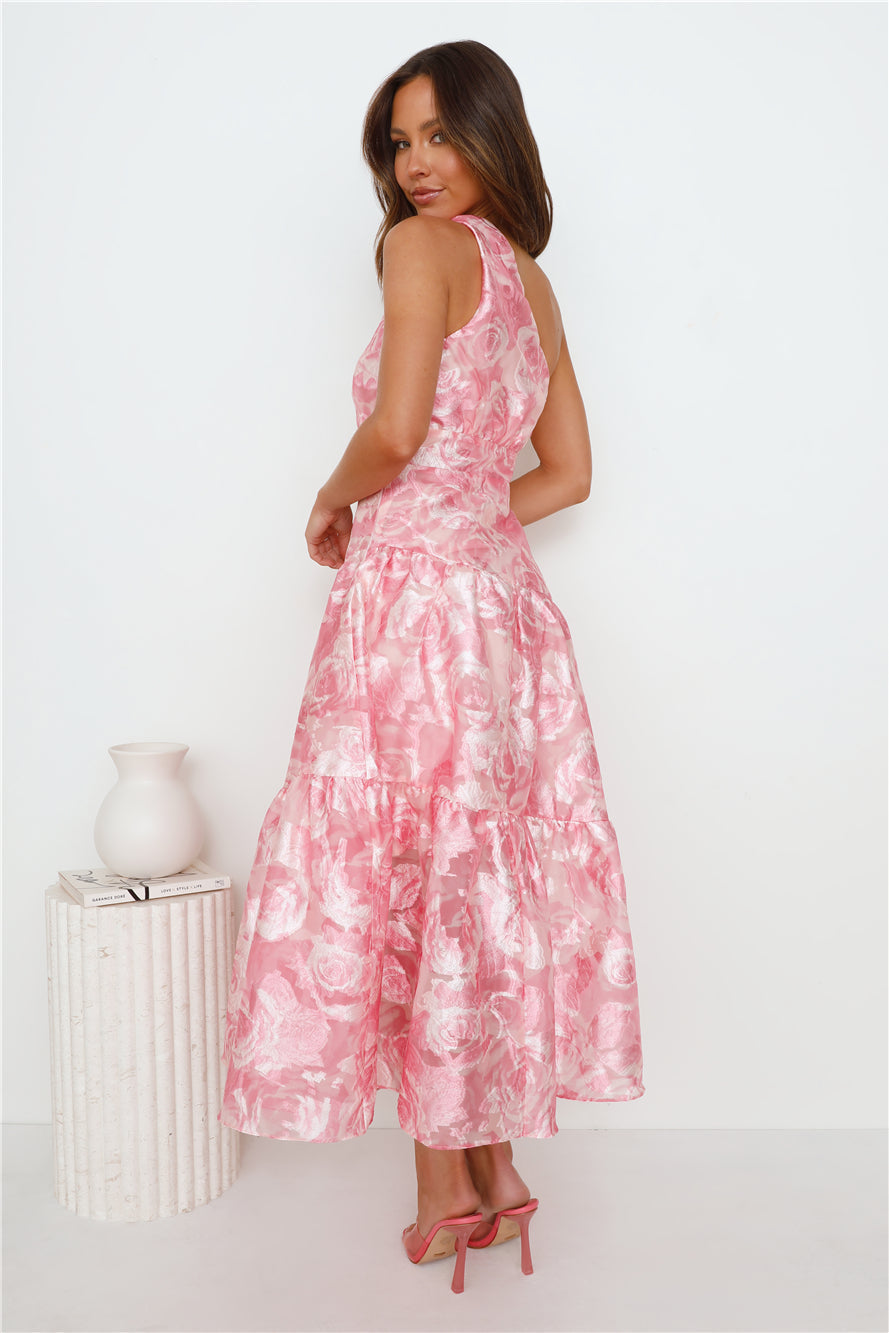 Fashion Blast One Shoulder Midi Dress Pink