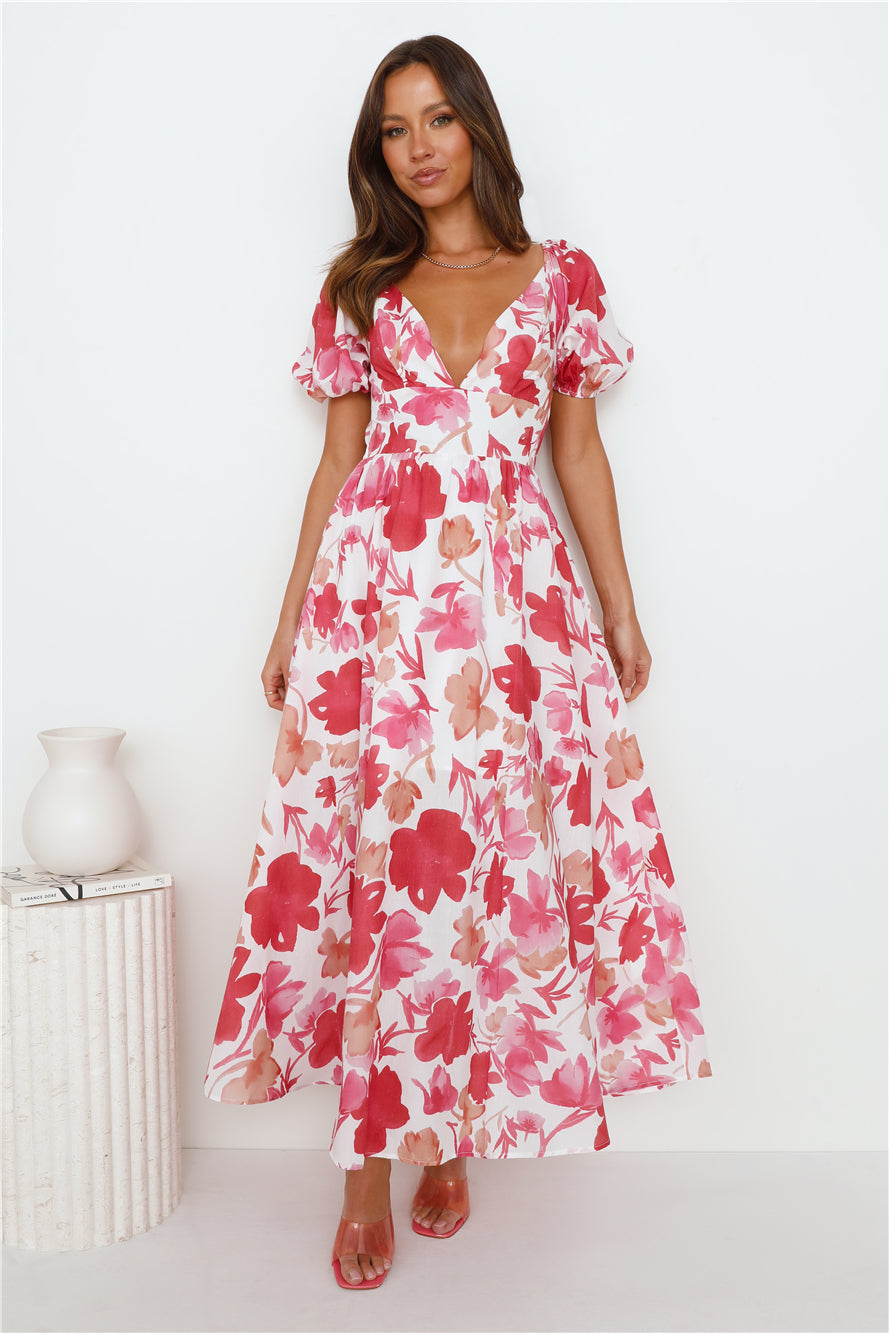 Leaves Falling Maxi Dress Red